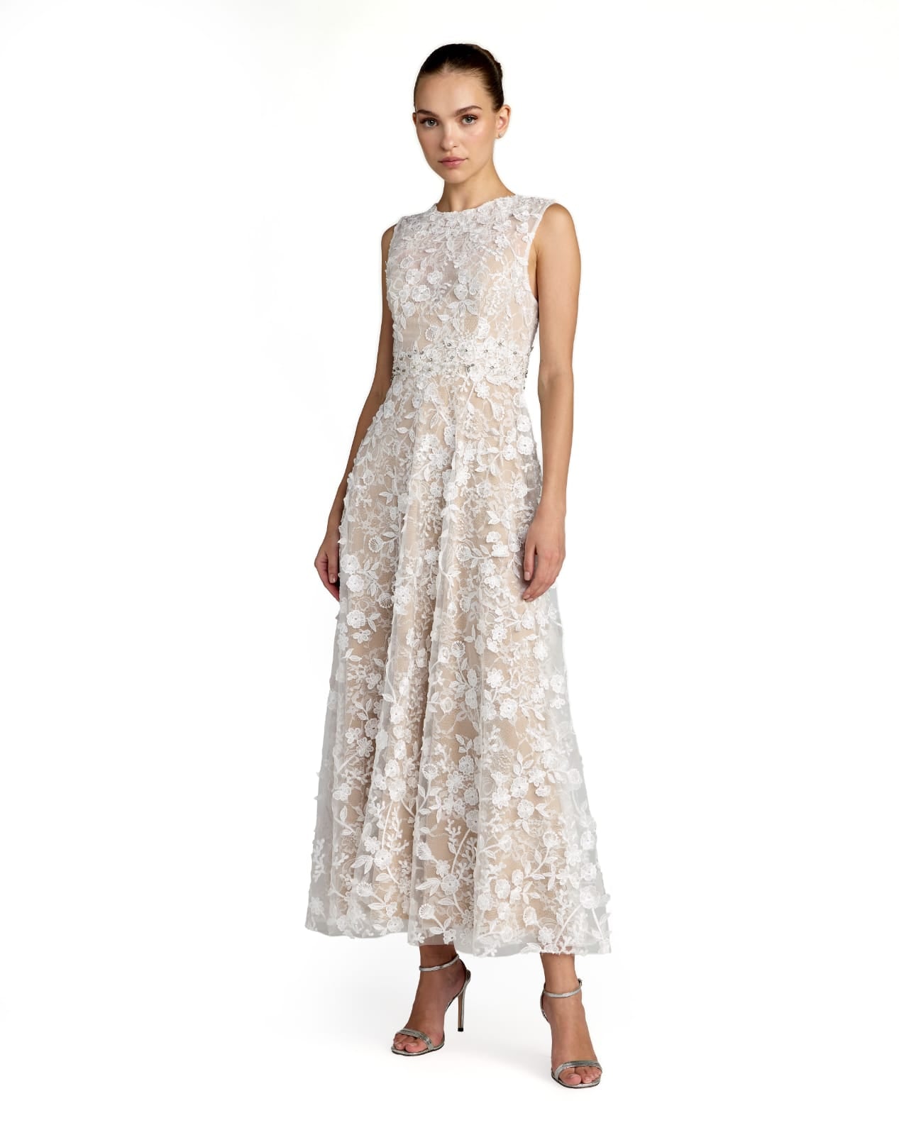 Ivory Floral Embroidered High Neck Dress