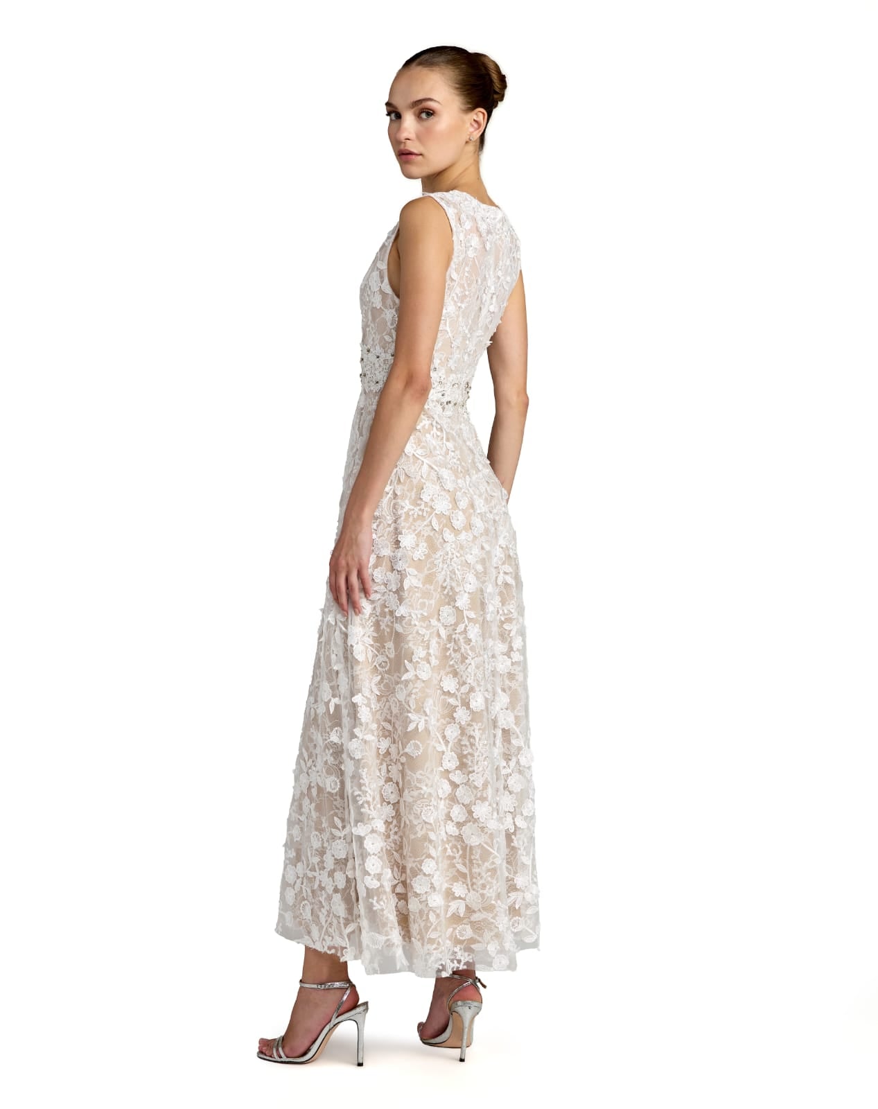 Ivory Floral Embroidered High Neck Dress