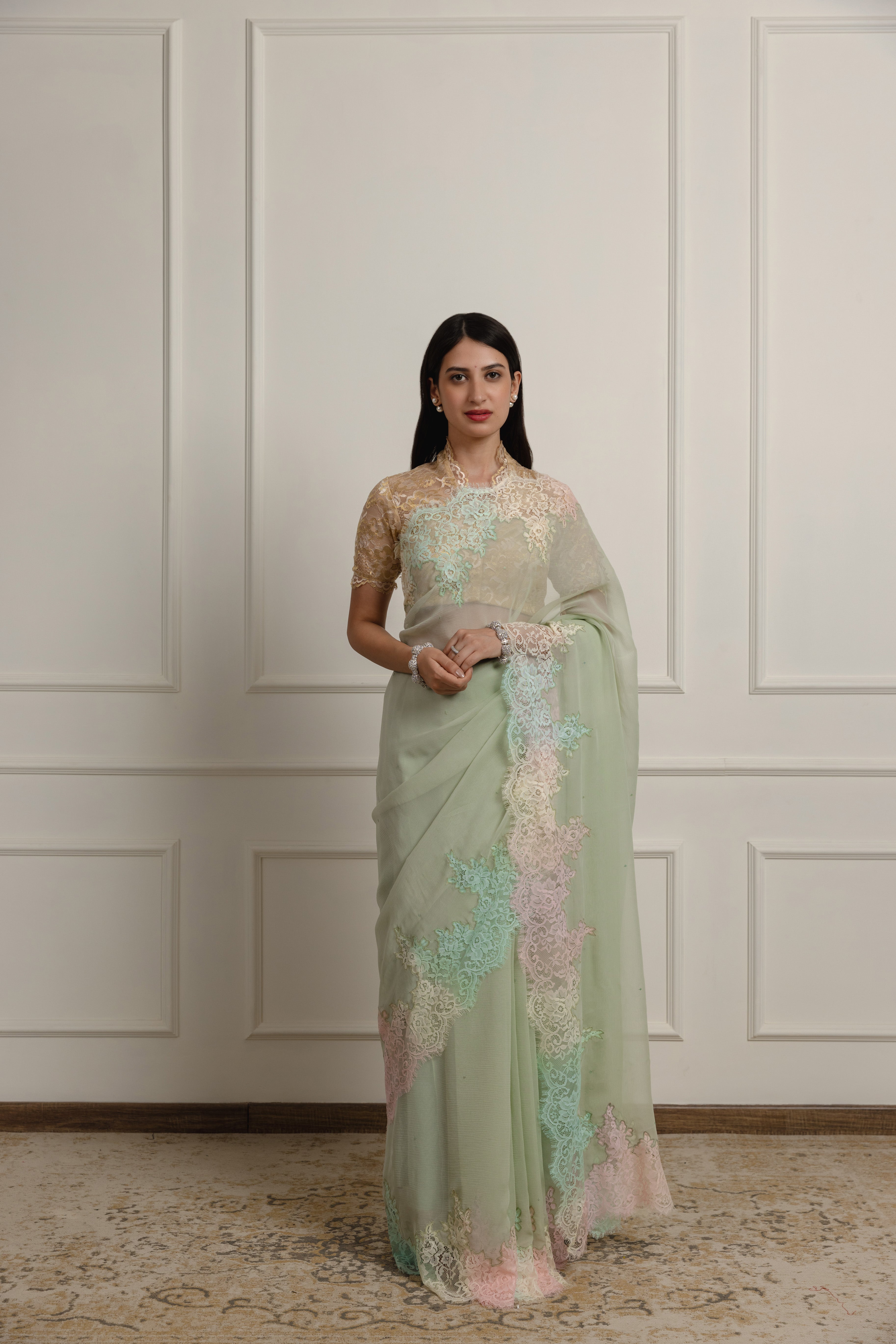 Sophia Sage Green Chiffon Saree