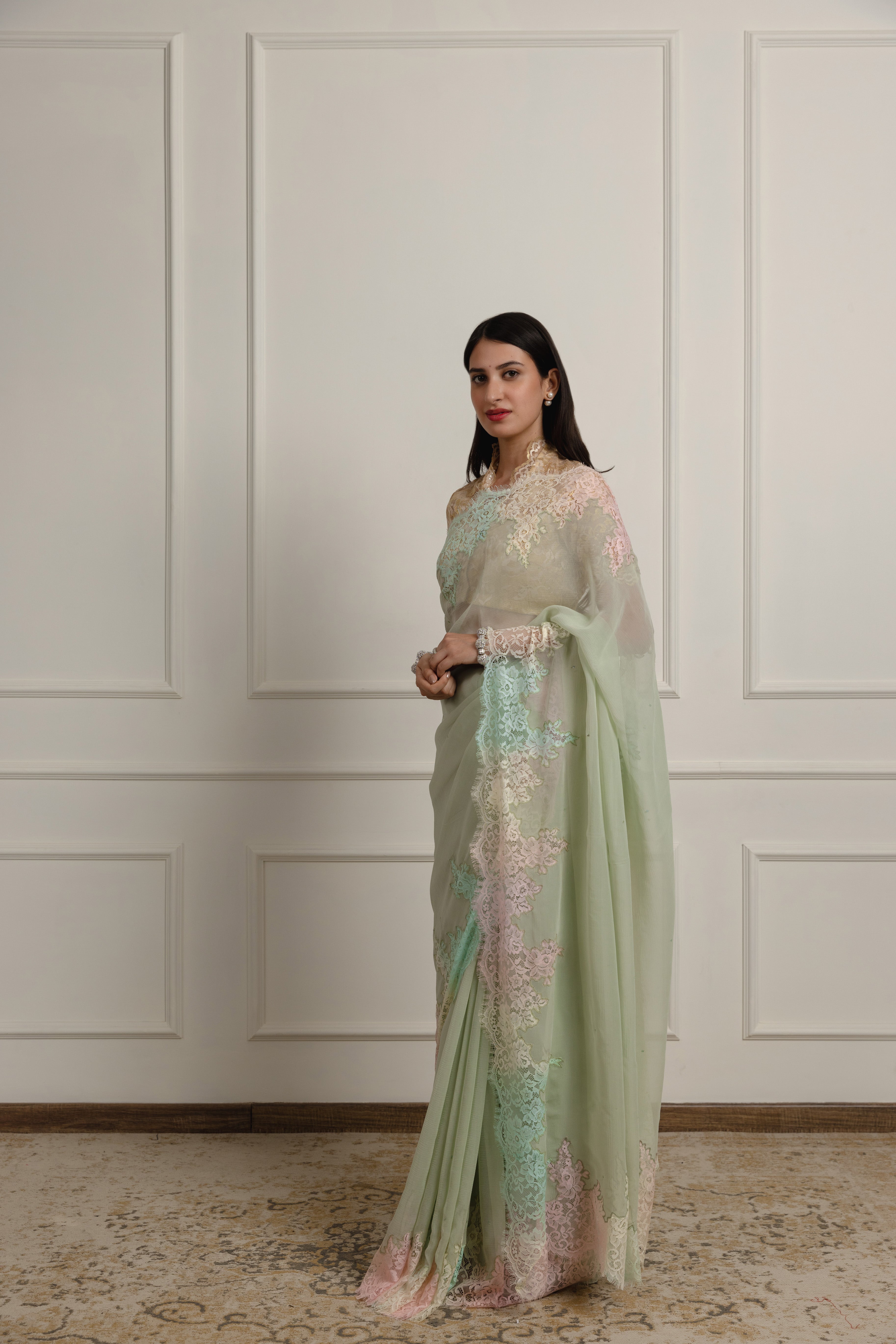 Sophia Sage Green Chiffon Saree