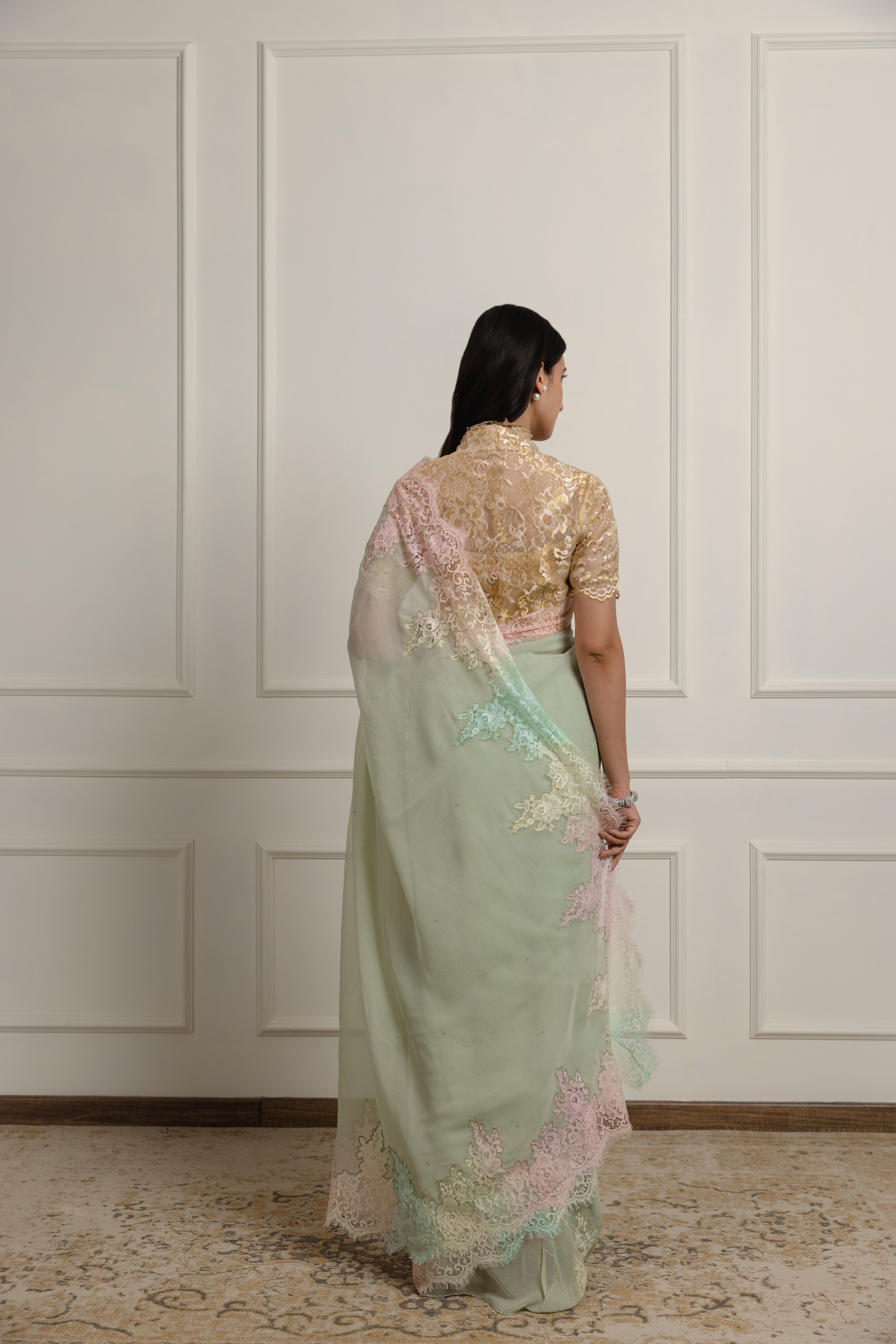 Sophia Sage Green Chiffon Saree