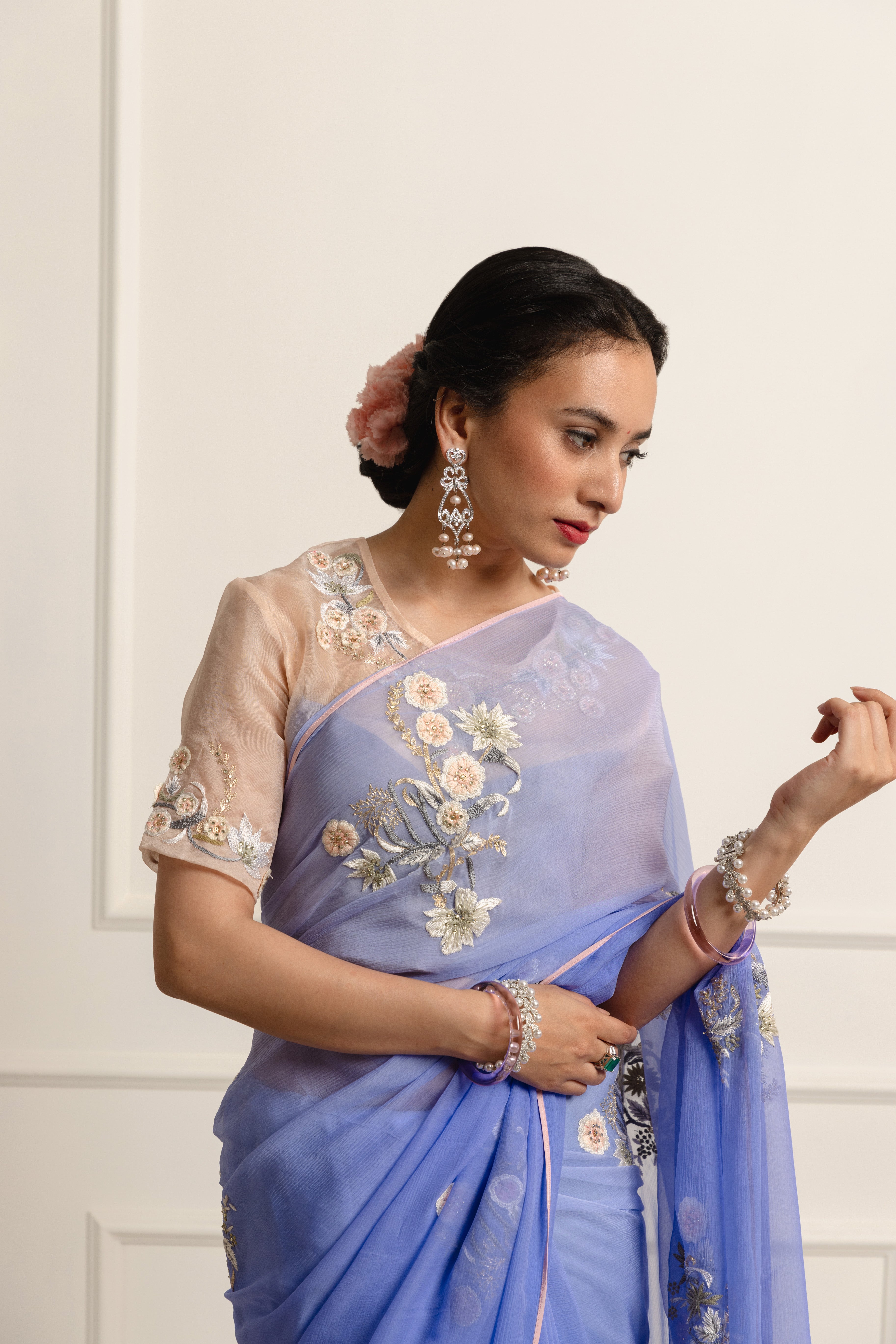 Lydia Periwrinkle Chiffon Saree