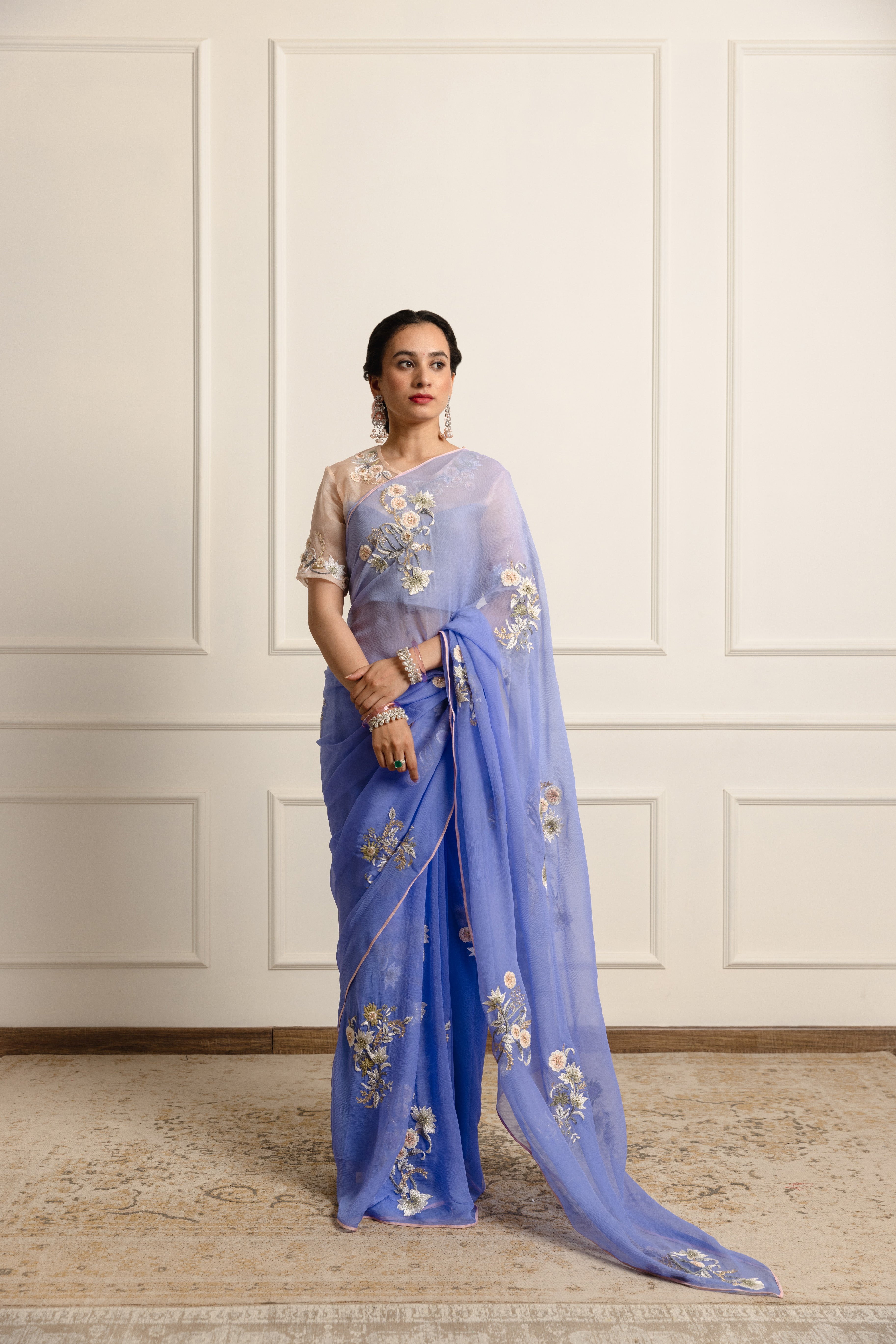 Lydia Periwrinkle Chiffon Saree