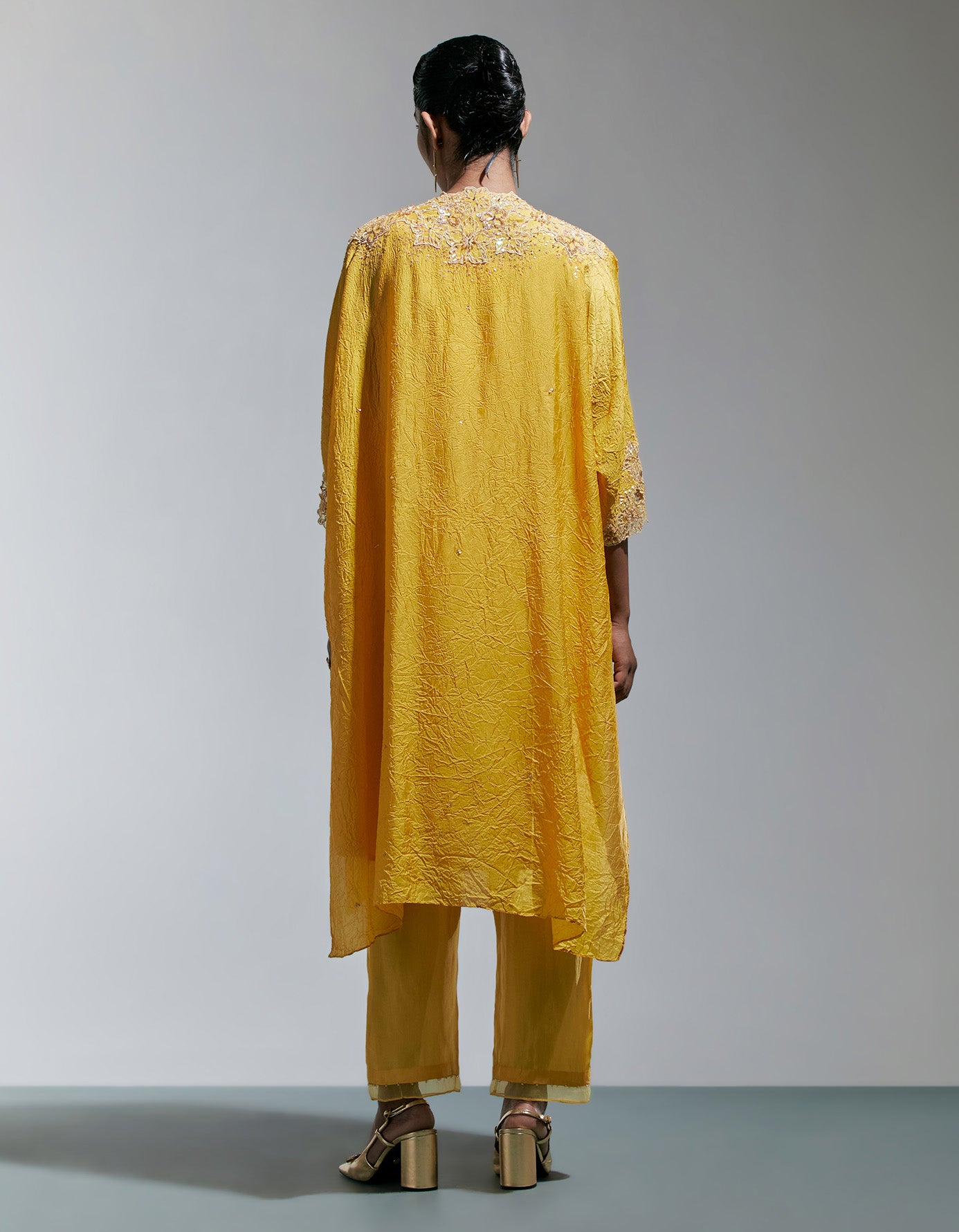 Amber Silk Kurta Set With Floral Thread Work