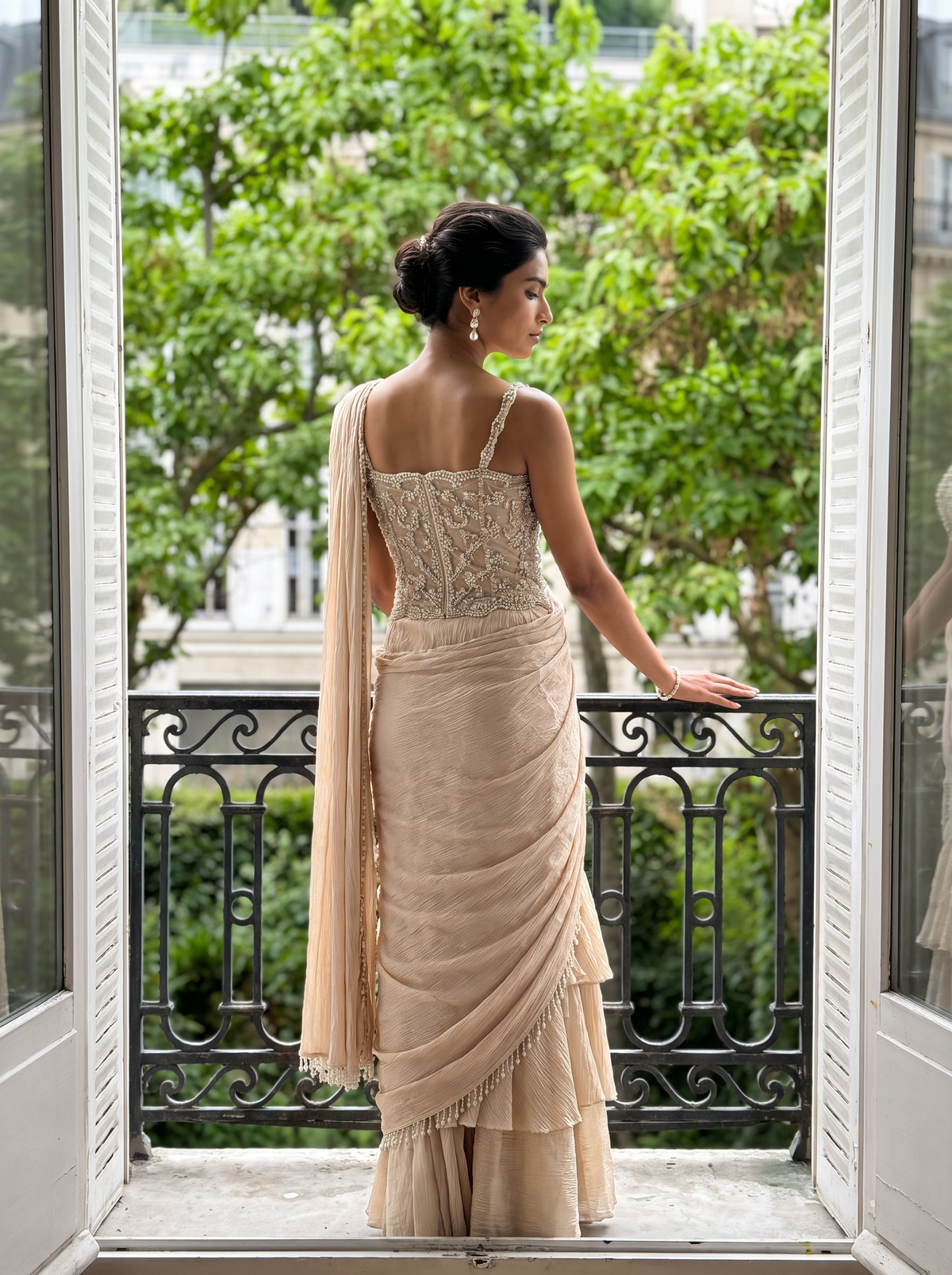 Florencia -  A Satin Chiffon Pre-Stitched Sari
