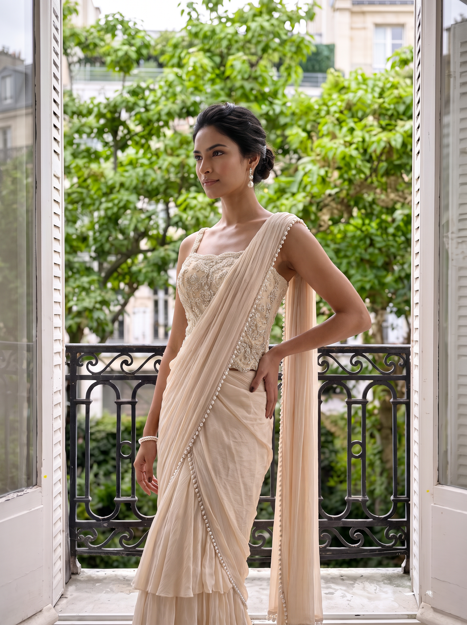 Florencia -  A Satin Chiffon Pre-Stitched Sari