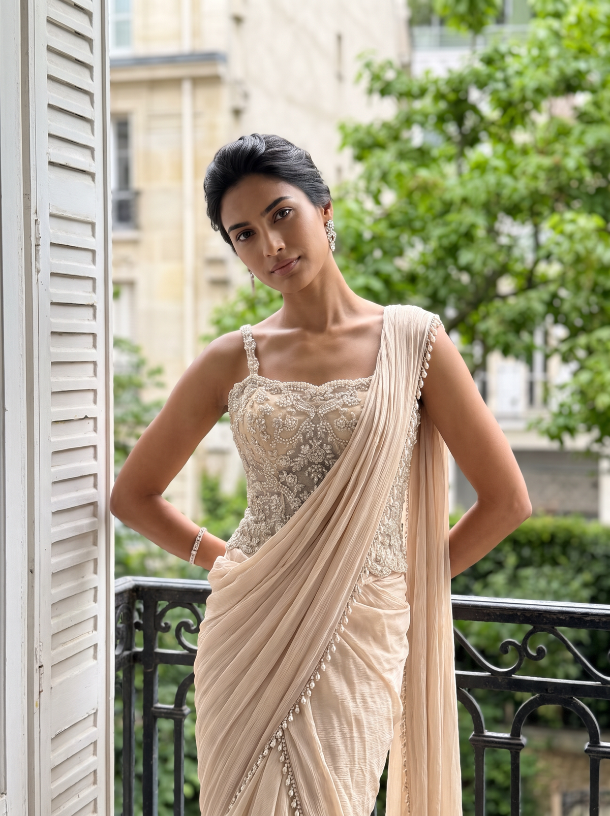 Florencia -  A Satin Chiffon Pre-Stitched Sari