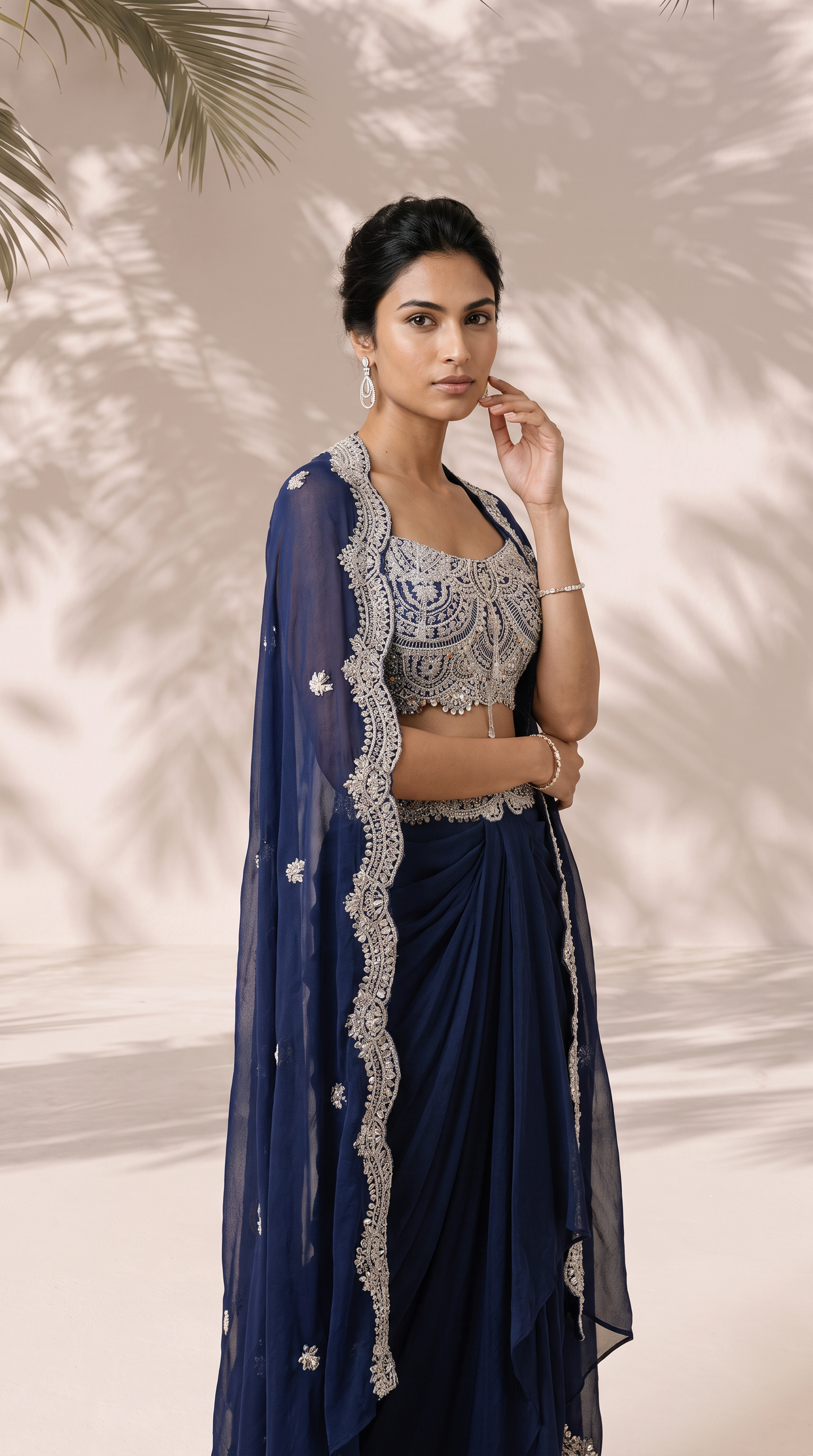 Seraphina - Hand Embroidered Cape Set With Dabka