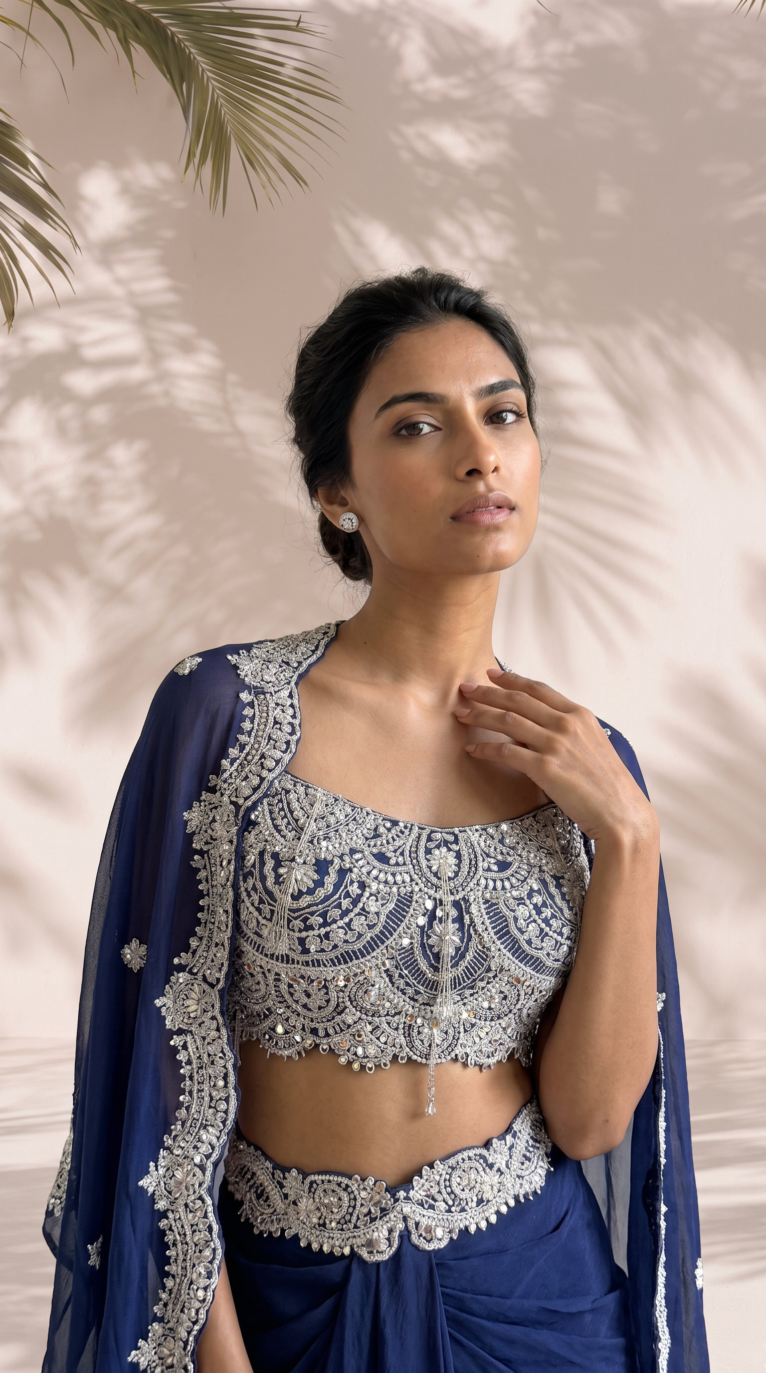 Seraphina - Hand Embroidered Cape Set With Dabka