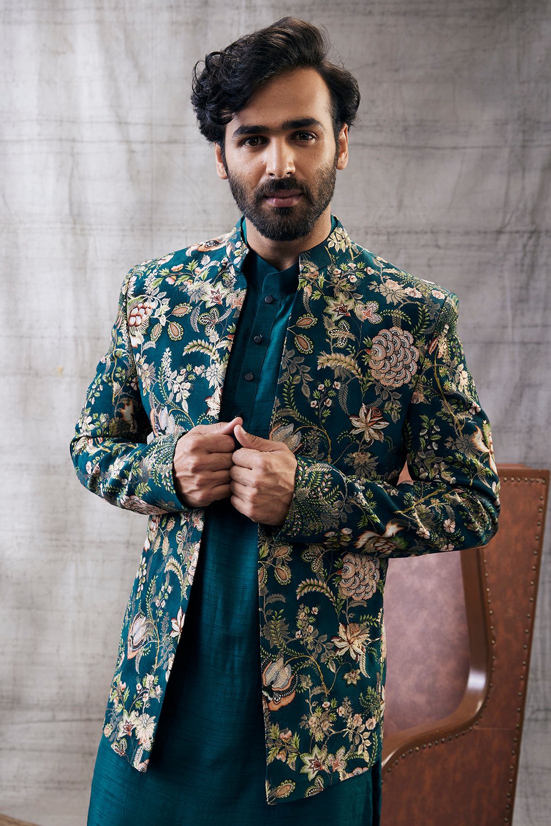 Mehr Printed Jacket with kurta set