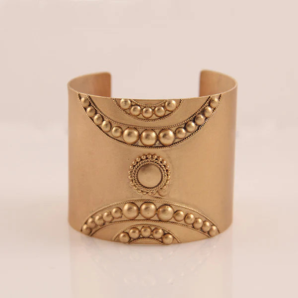 Gold Plated Dotted Cuff With Chakra