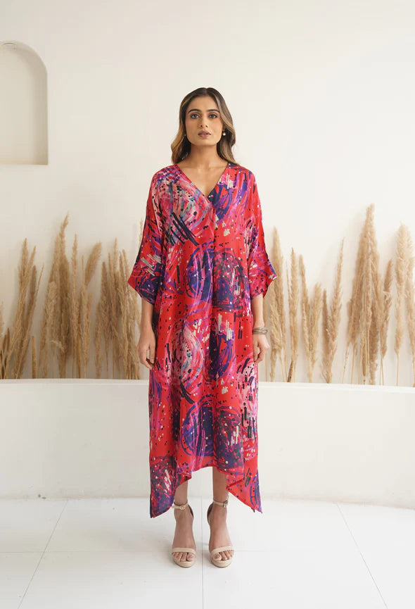 Red Abstract Antifit Kaftan