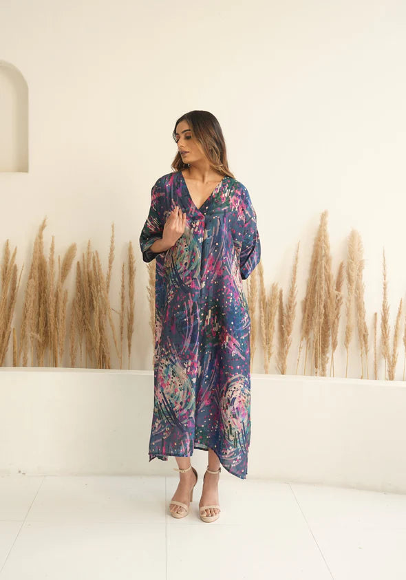 Navy Blue Abstract Antifit Kaftan