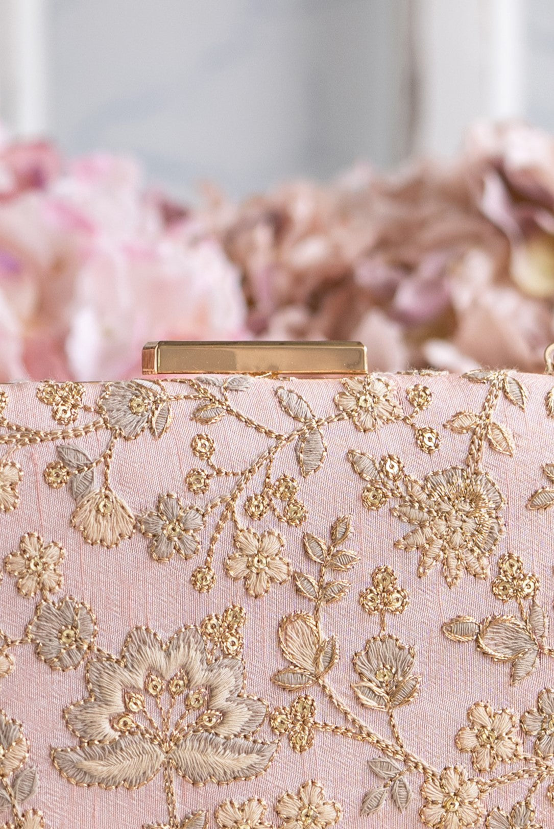 Leya Embroidered Clutch With Sling Peachy Pink