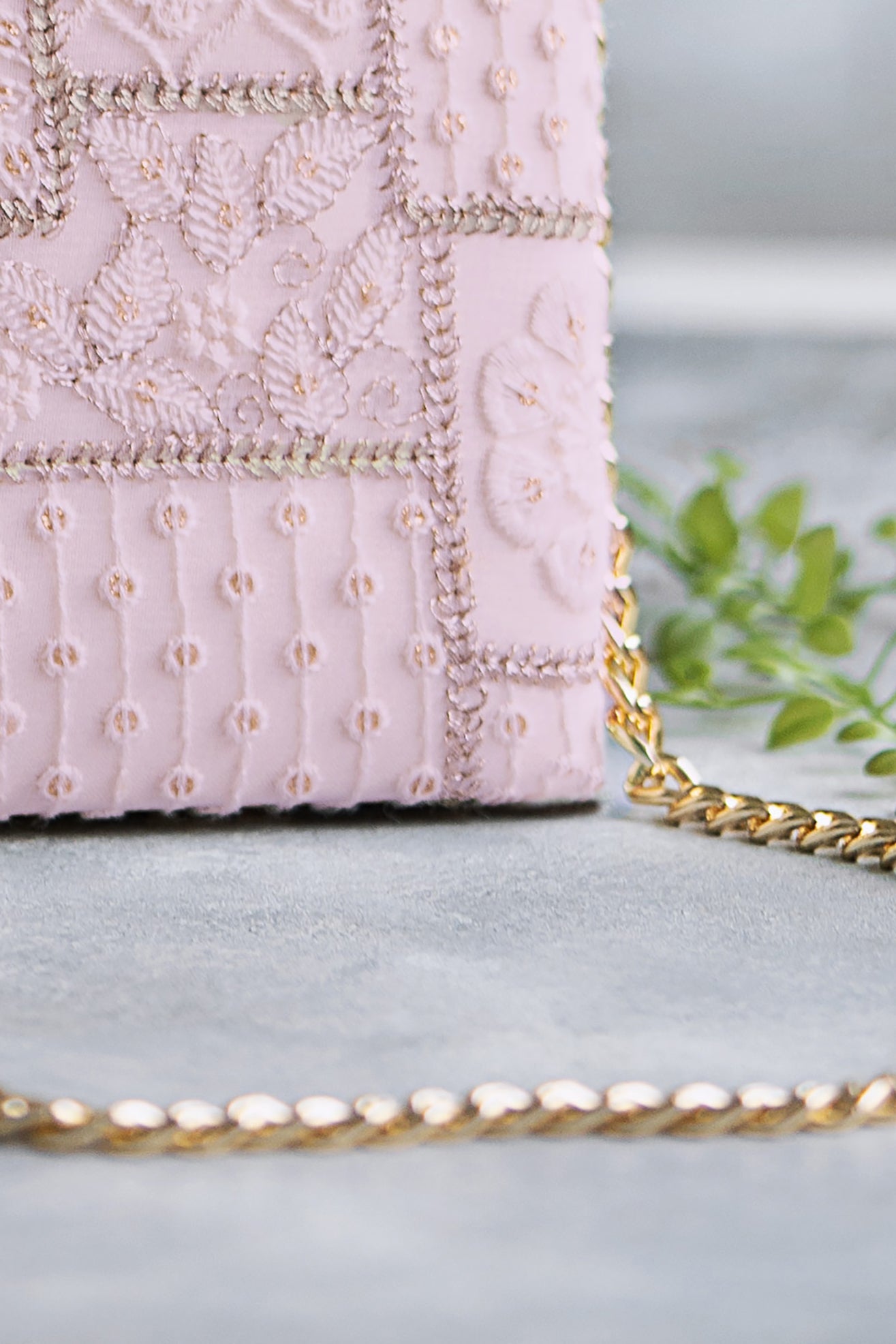 Mosaic Luxe Embroidered Clutch Baby Pink