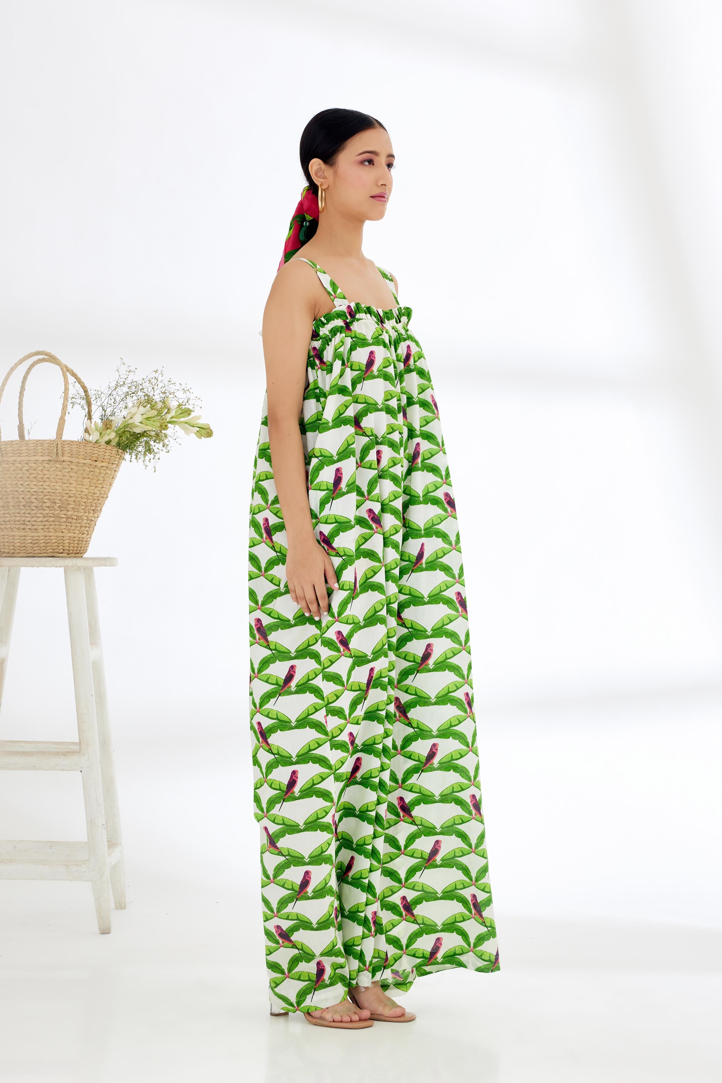 Off-White Hand painted Parakeet Print Jumpsuit