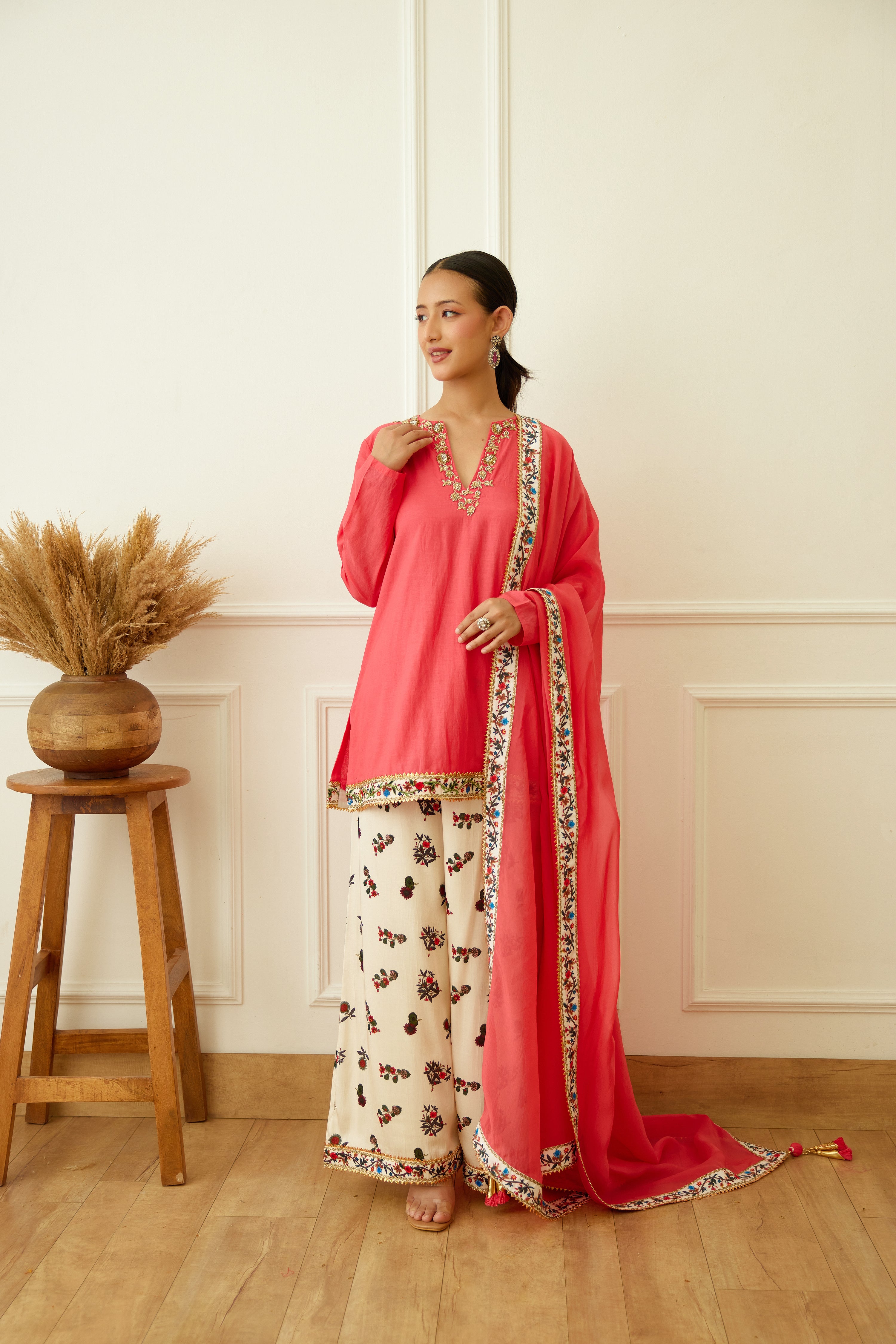 Coral Embroidered Kurta Set