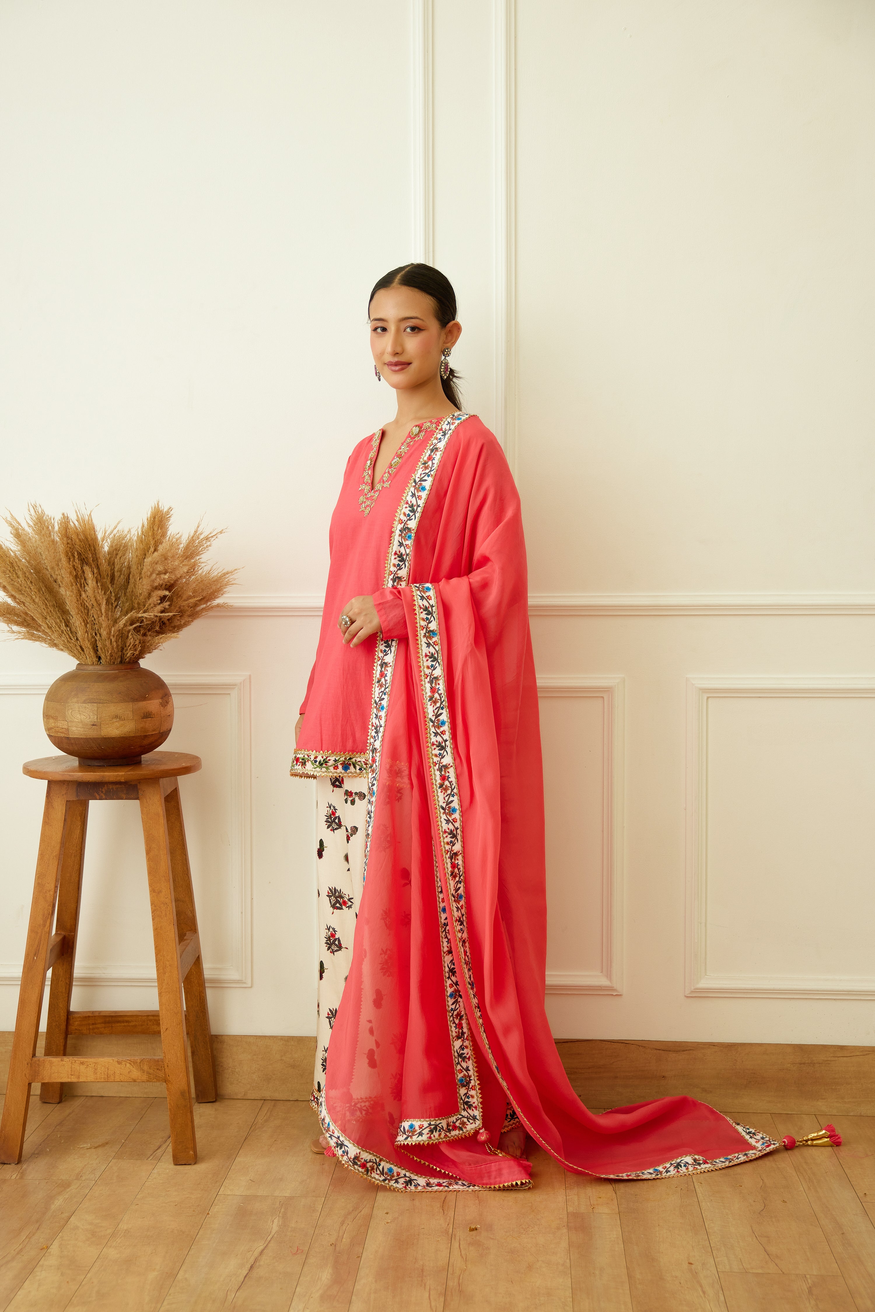 Coral Embroidered Kurta Set