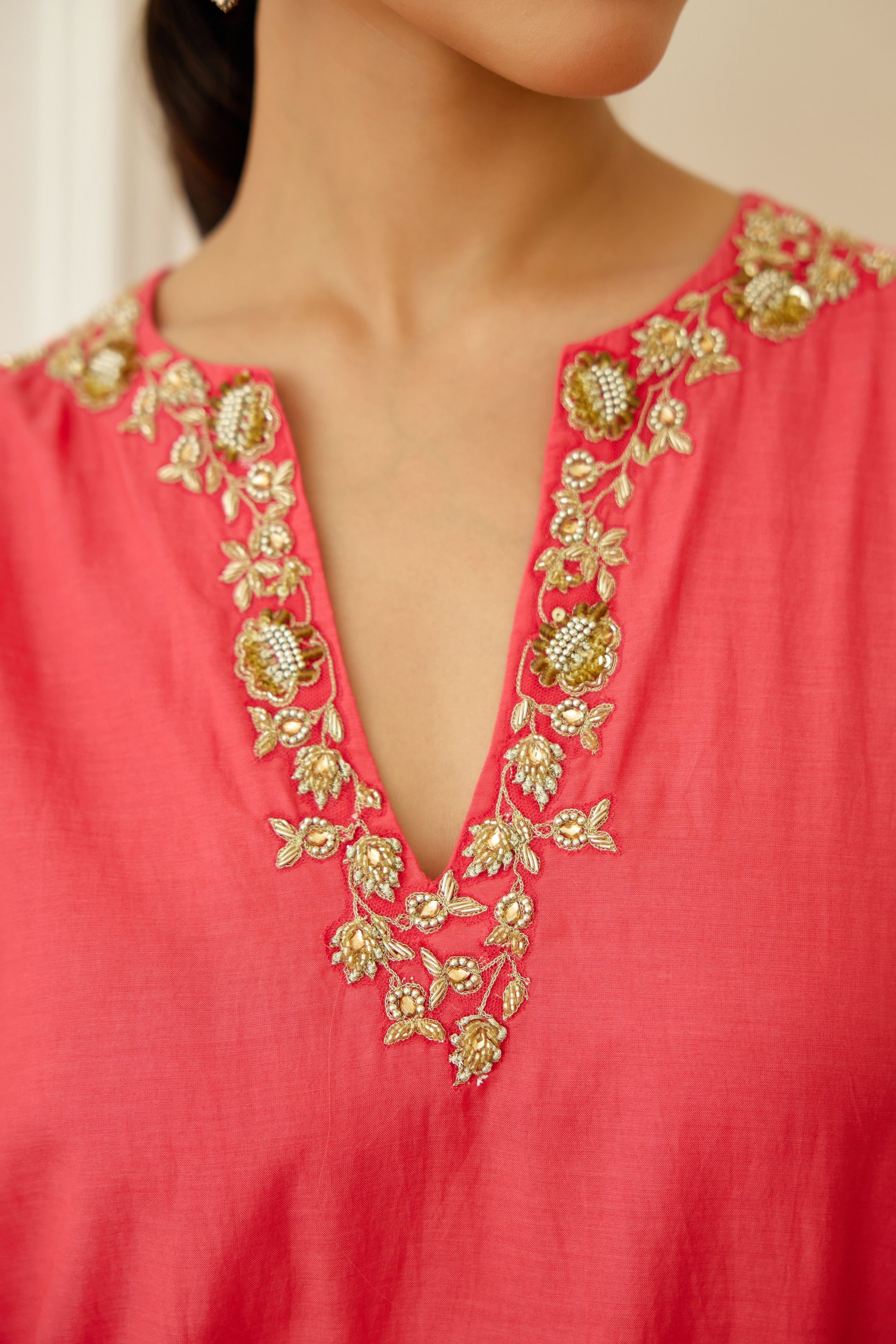 Coral Embroidered Kurta Set