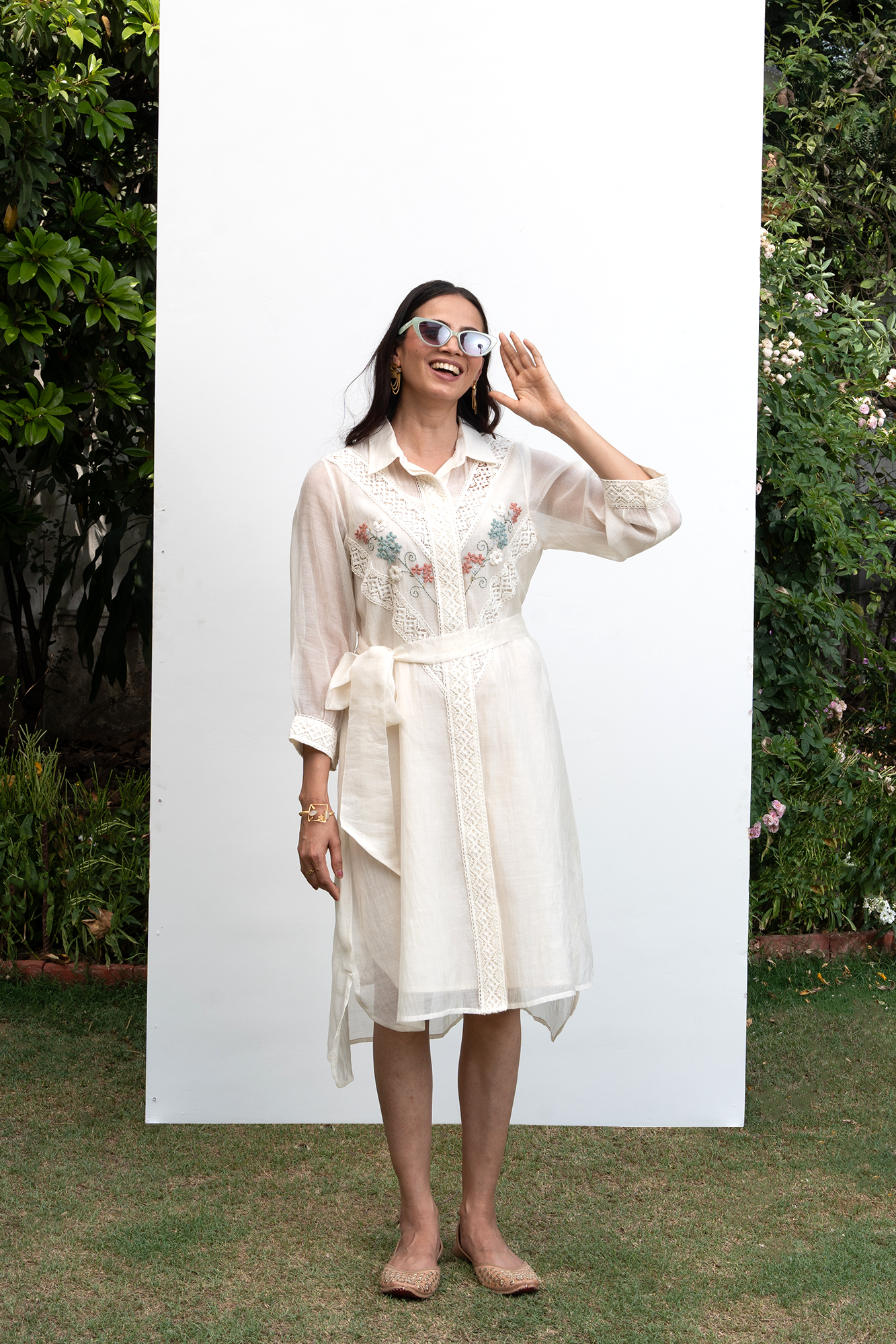 Off-White Chanderi Collared Kurta Set