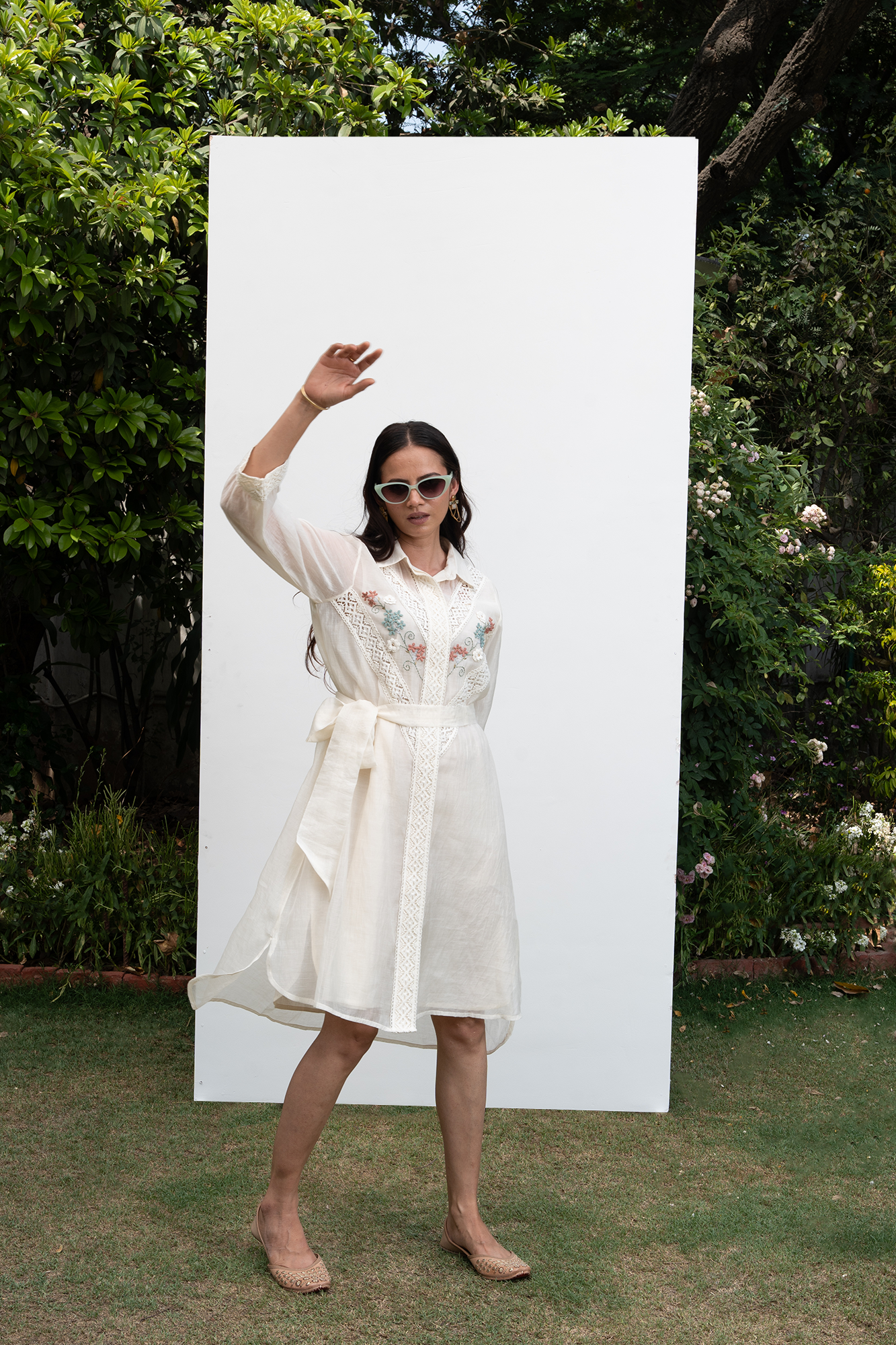 Off-White Chanderi Collared Kurta Set