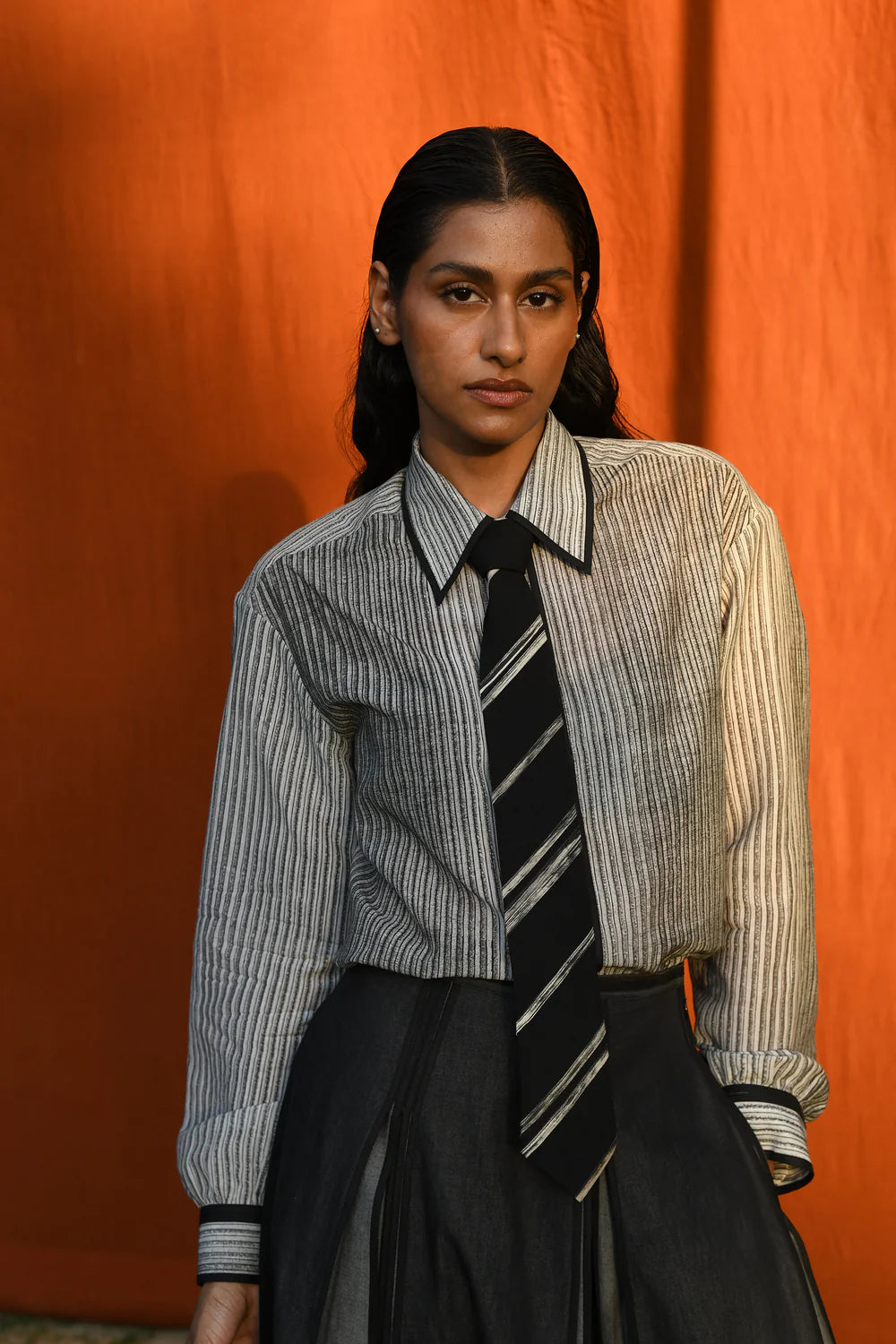 Button Down Top With Printed Binding