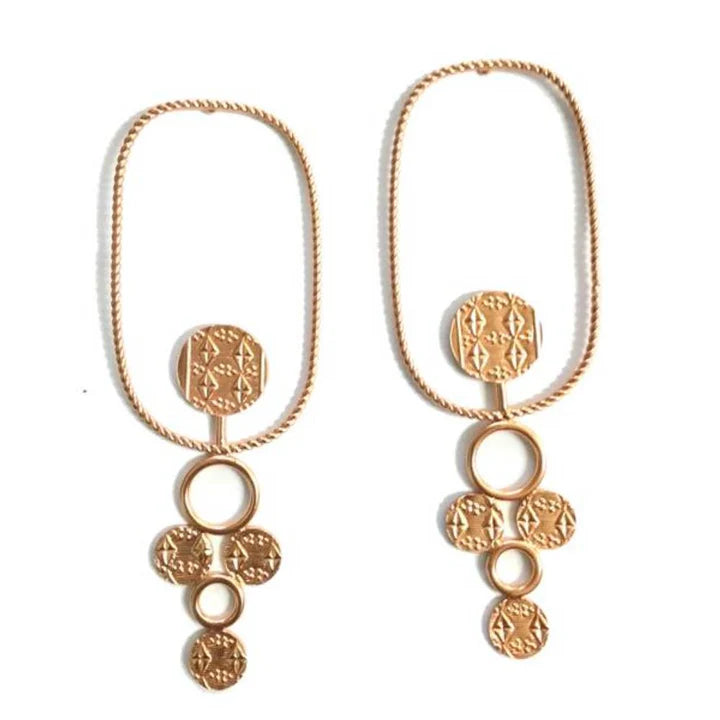Gold Plated Oval Twisted Wire Long Earring