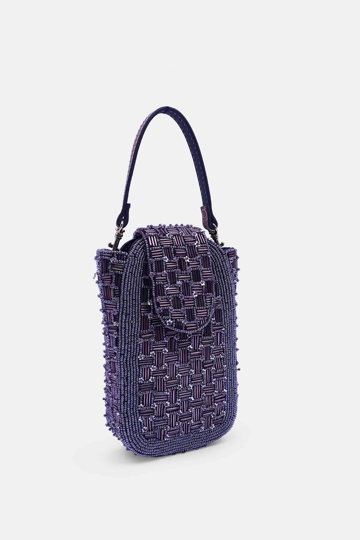 Purple Embellished Beaded Clutch Bag