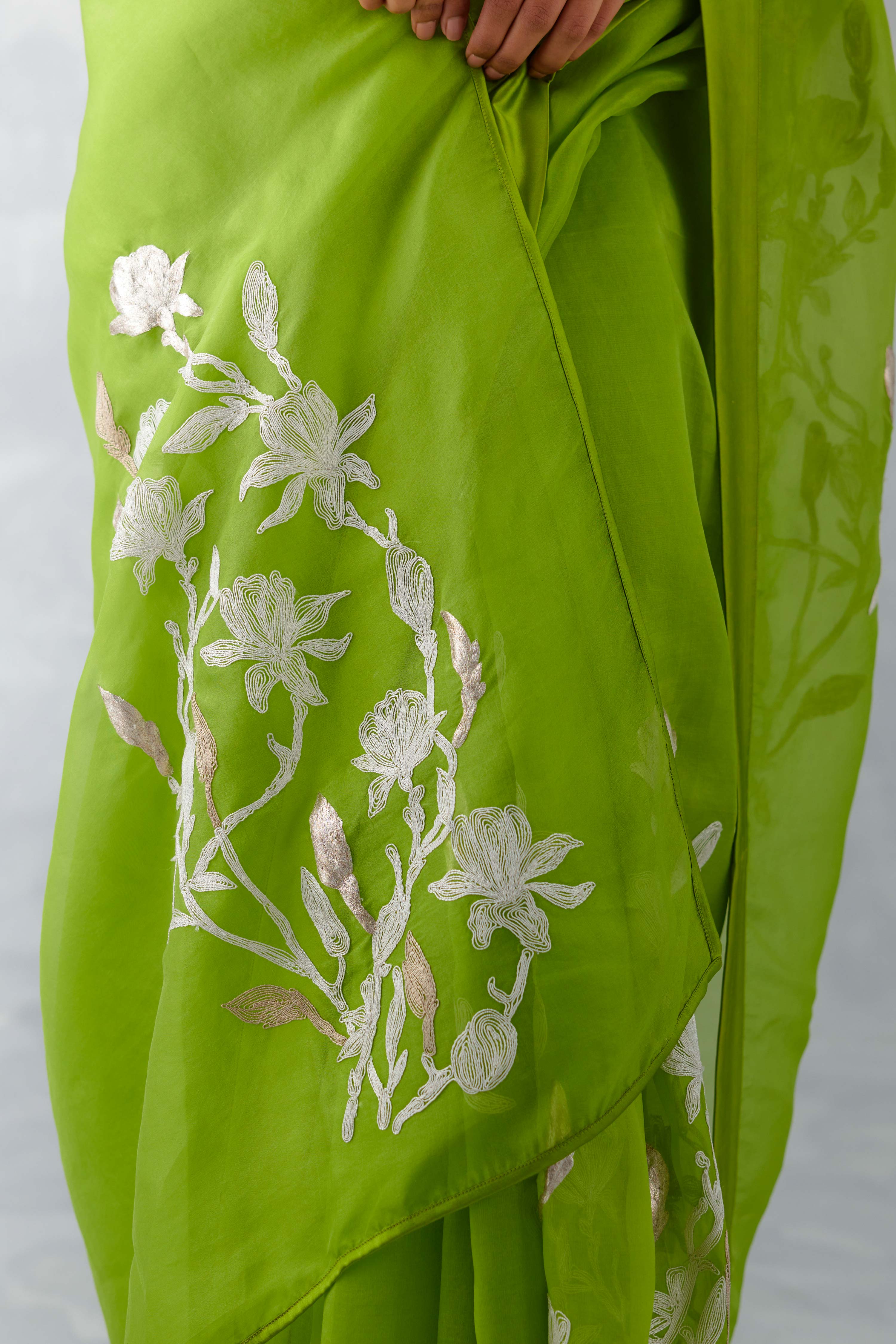 Green Embroidered Silk Organza Saree