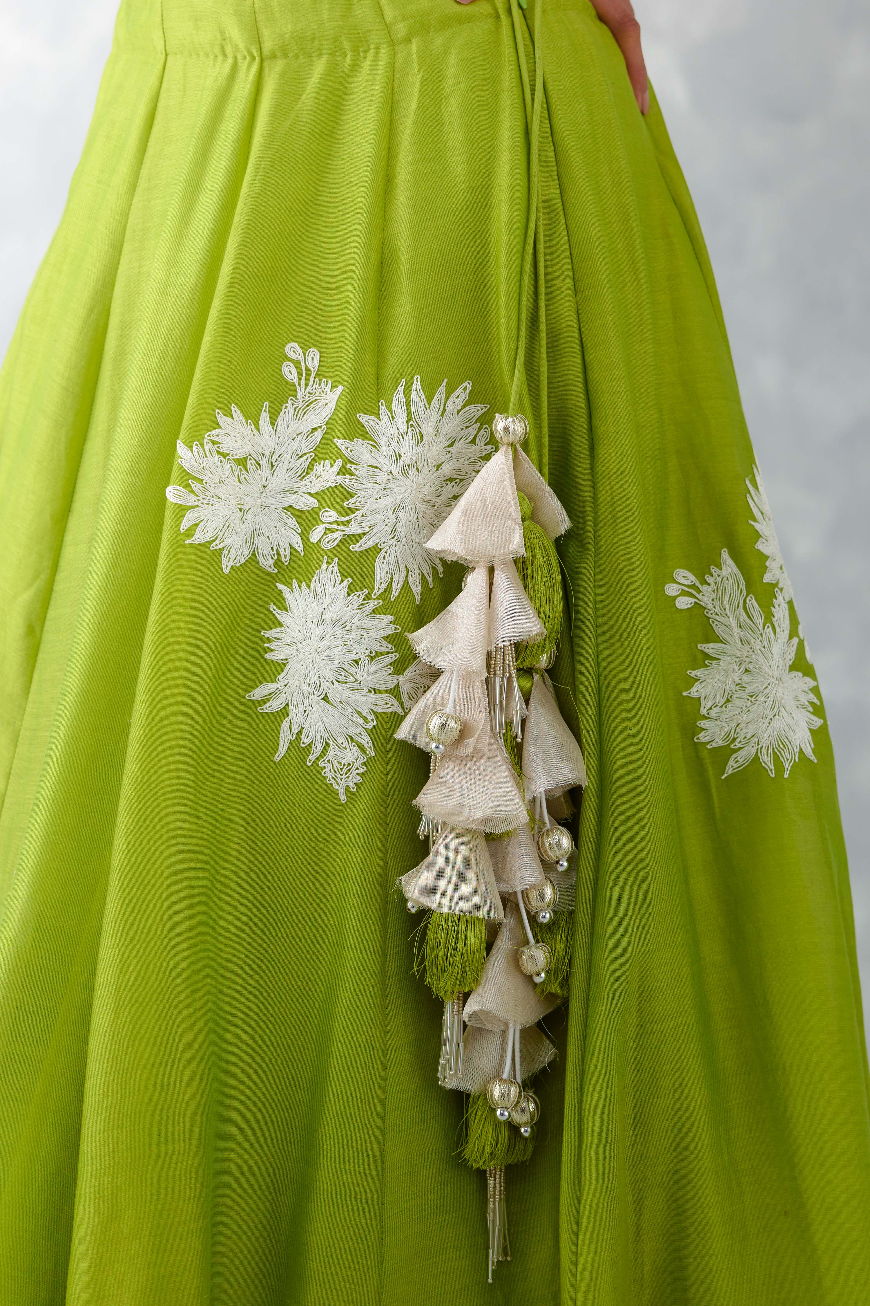Green Embroidered Silk Organza Lehenga