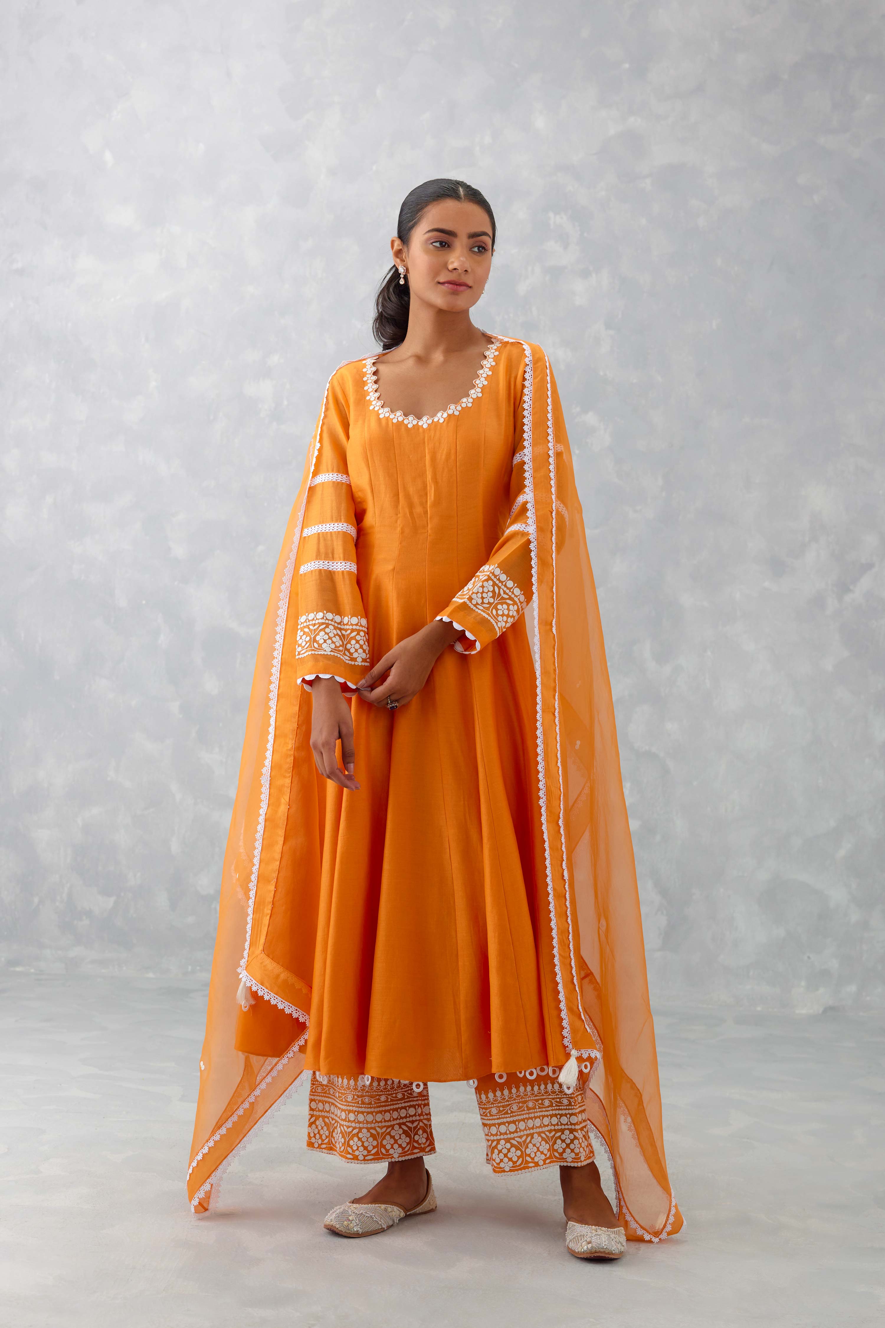 Orange Chanderi Anarkali Set