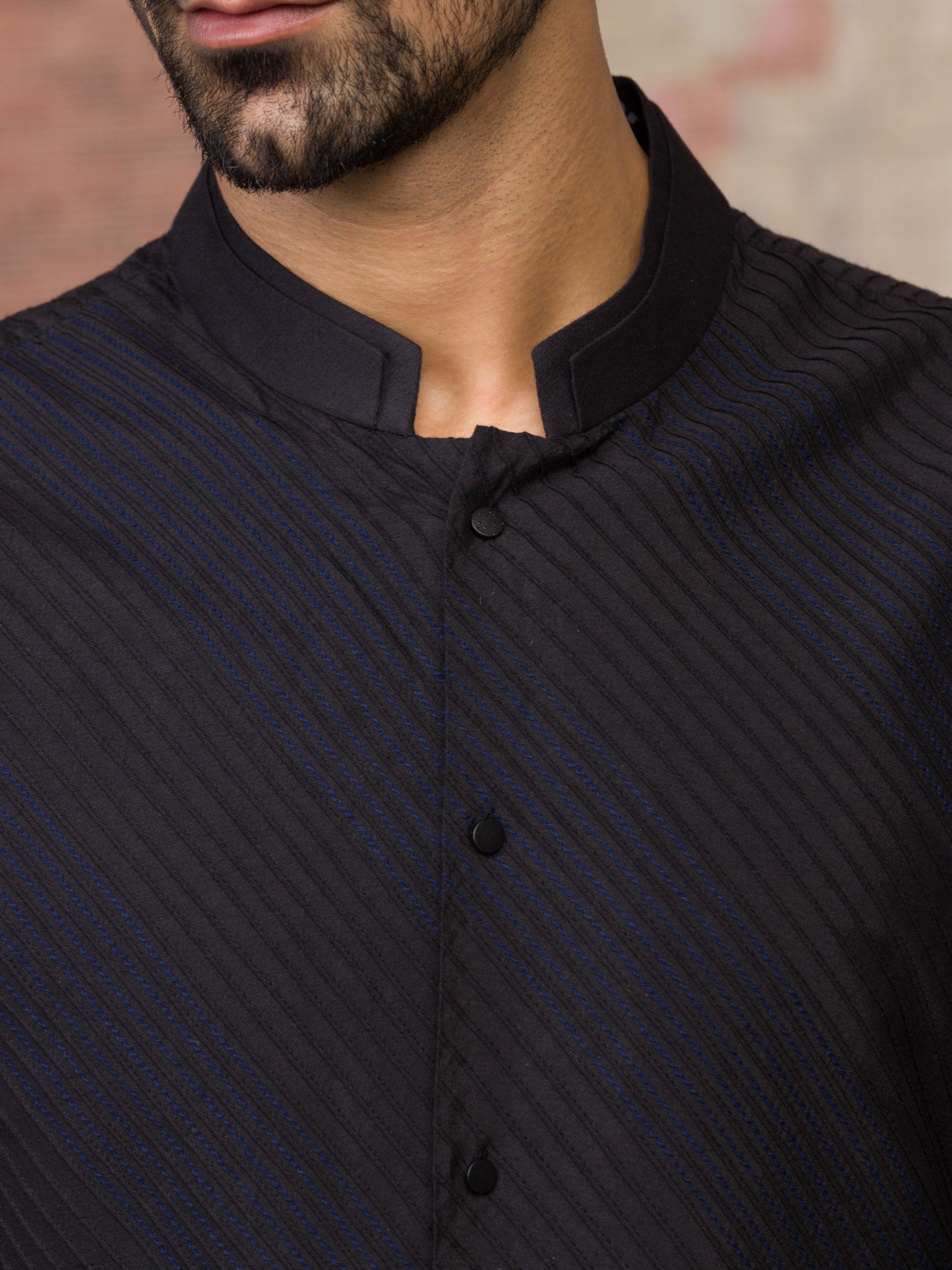 Black Shirt Kurta in Cotton Silk Blend Set