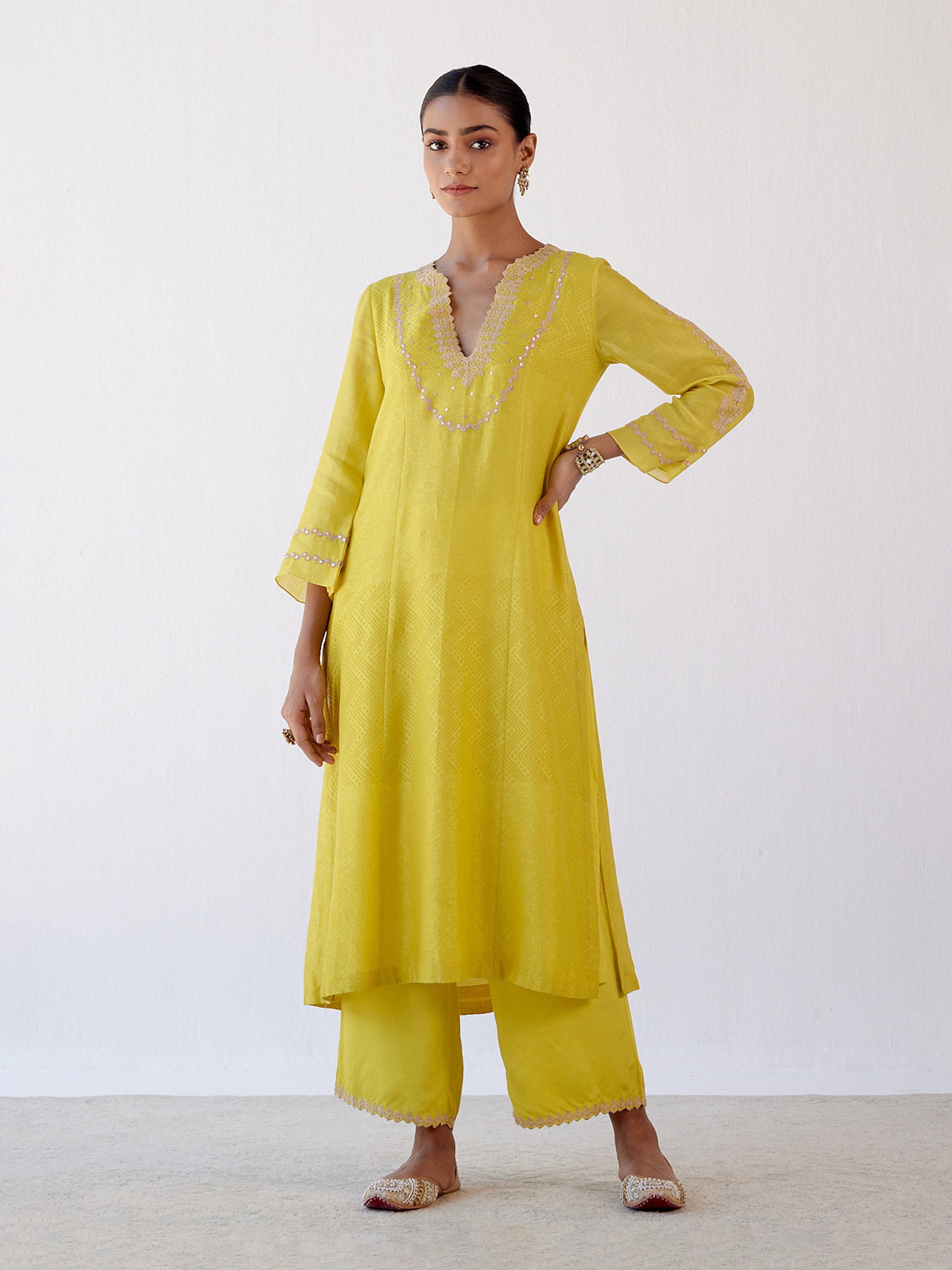 Bright Yellow Embroidered Dhoti Set