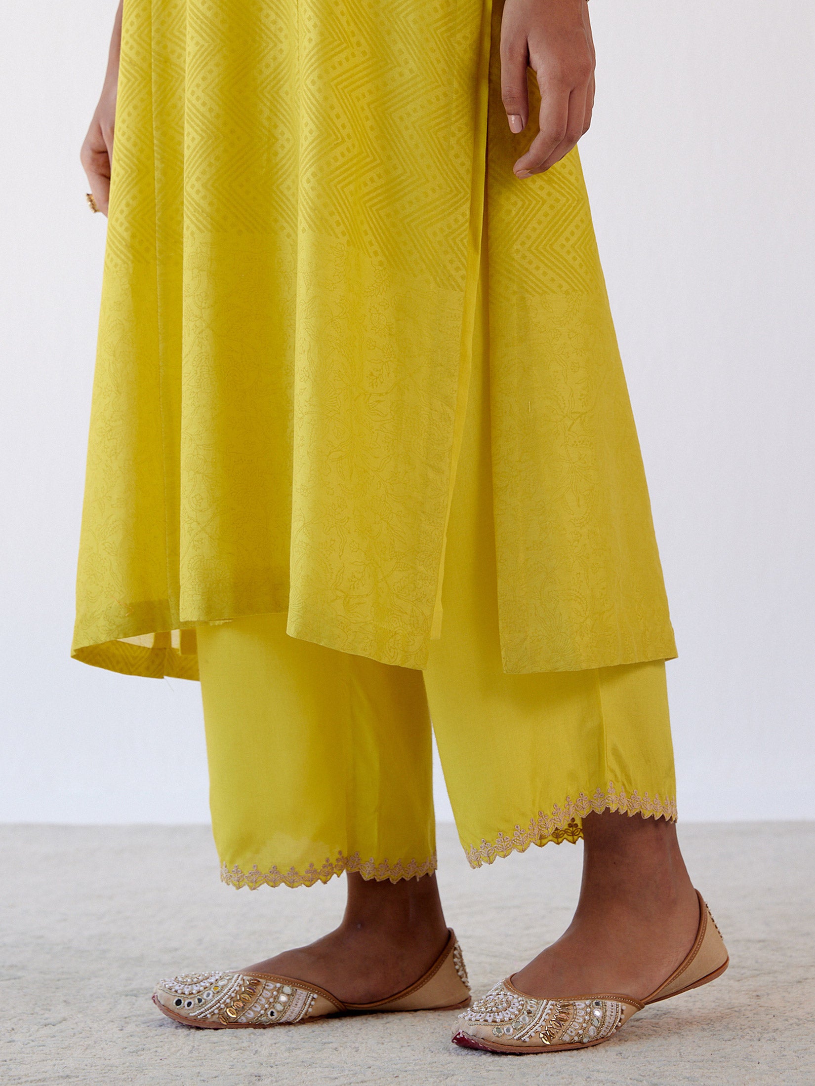 Bright Yellow Embroidered Dhoti Set