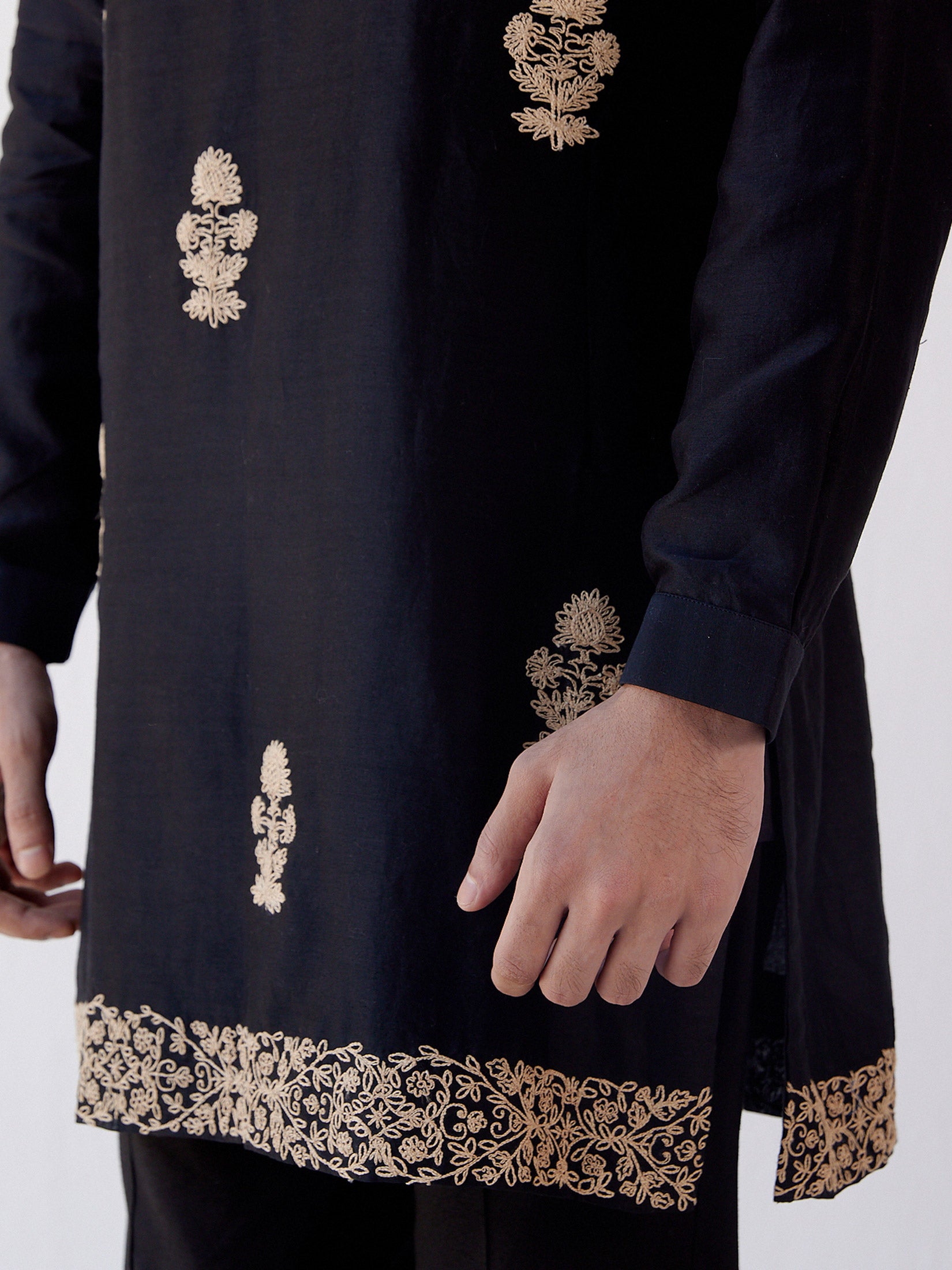 Black Hand Embroidered Short Kurta Set