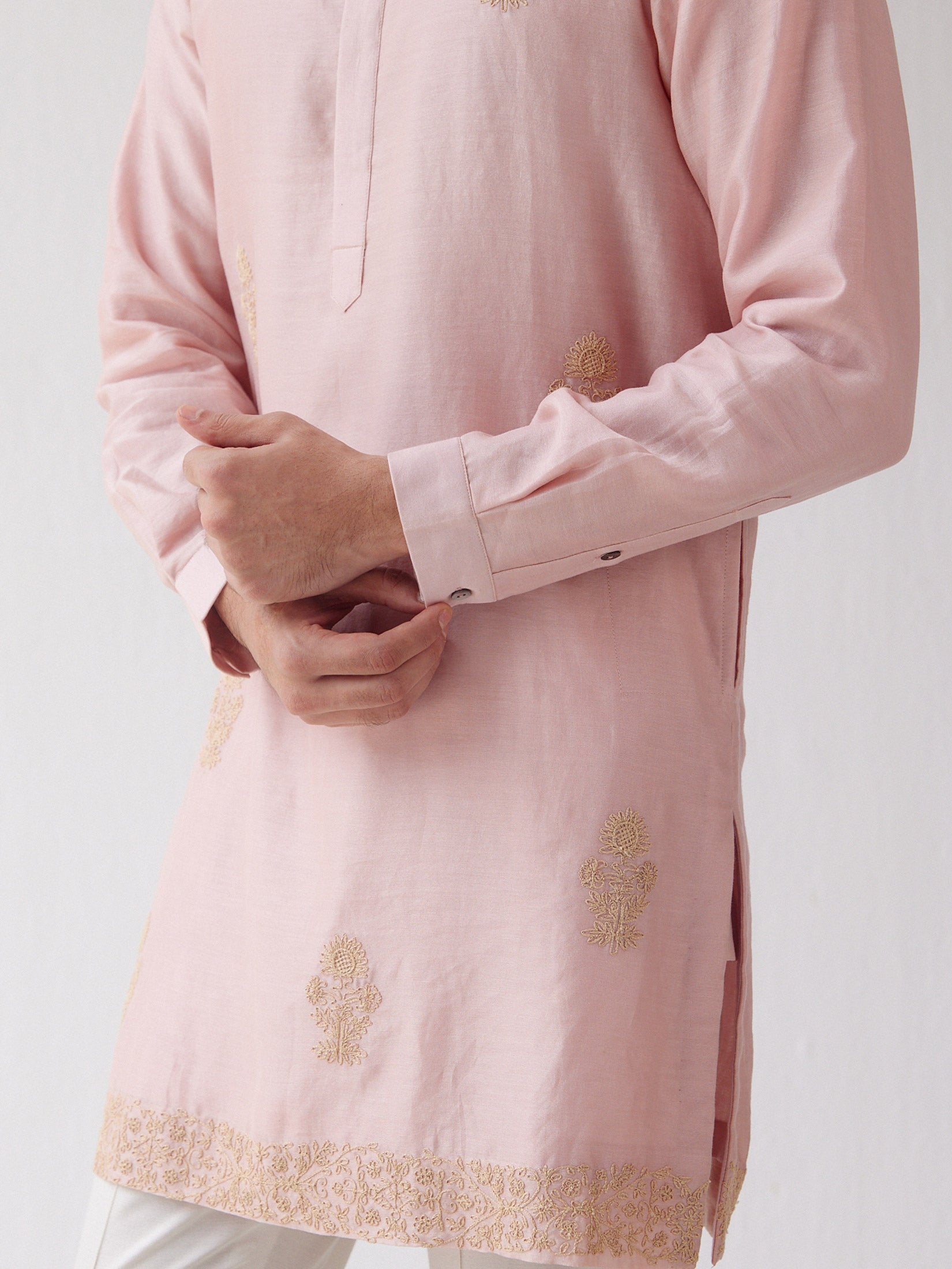 Blush Pink Hand Embroidered Short Kurta Set