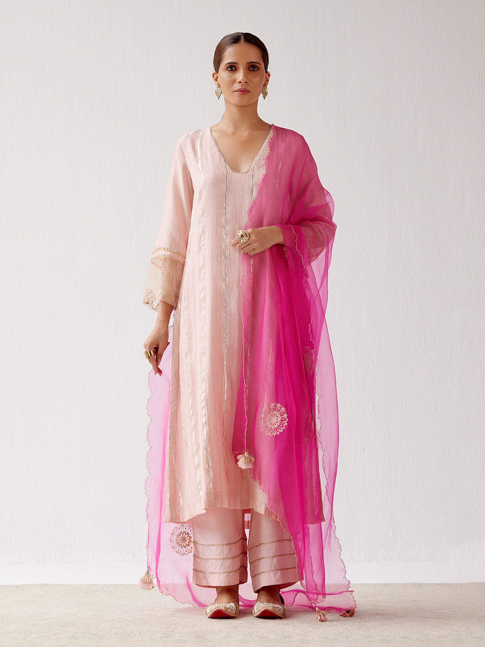 Blush Pink Zari Detailed Chanderi Kurta Set
