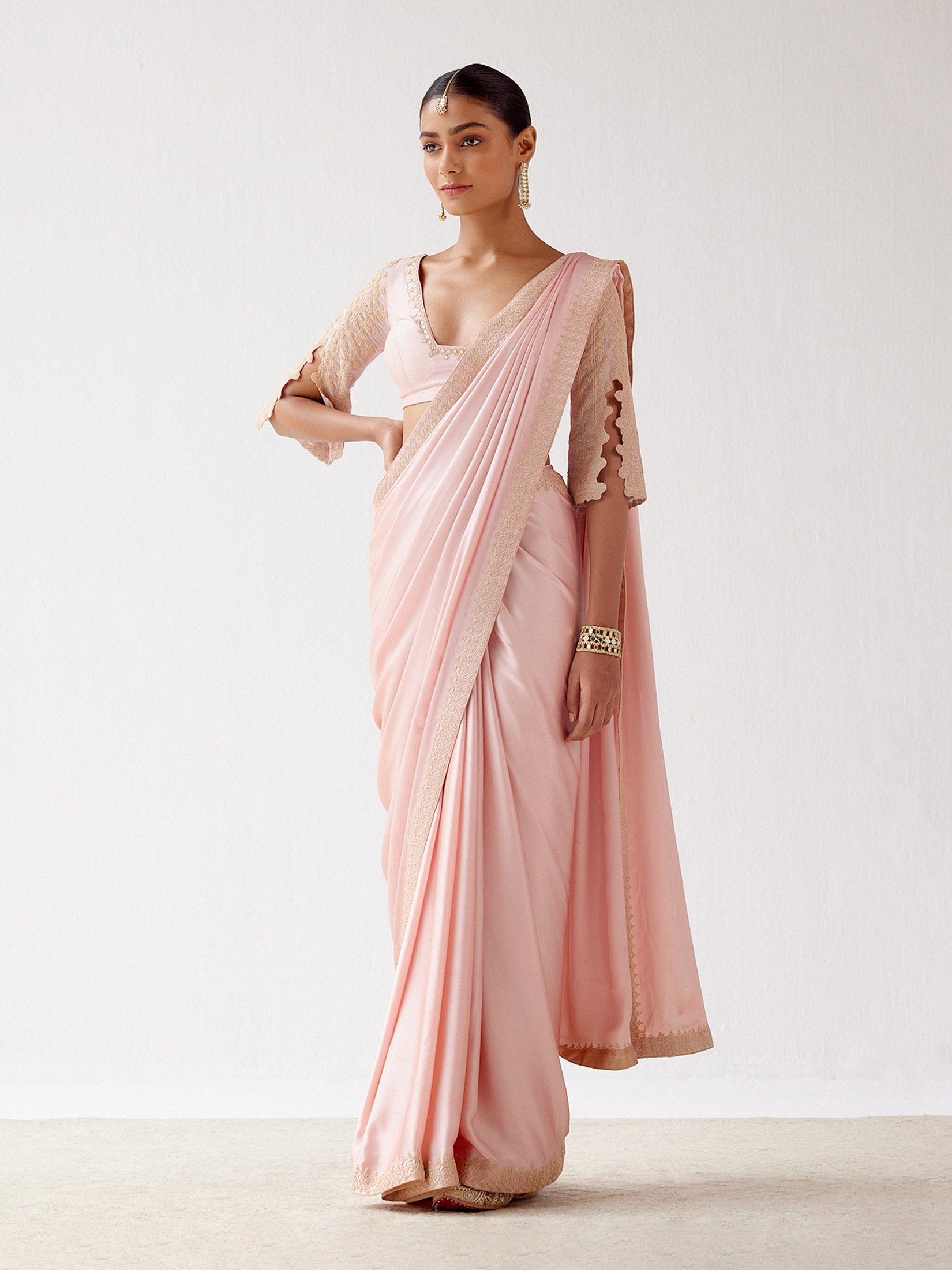 Baby Pink Satin Saree - Zameeni