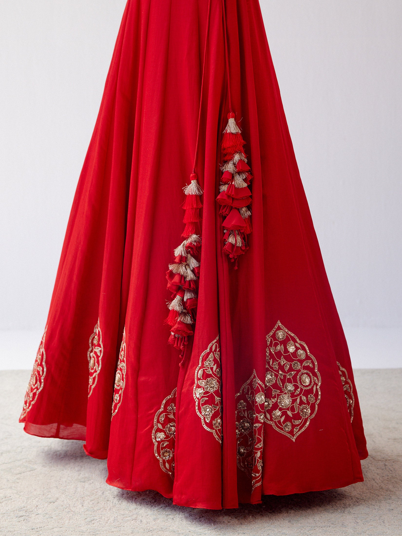 Red Dori Embroidered Cotton Silk Lehenga