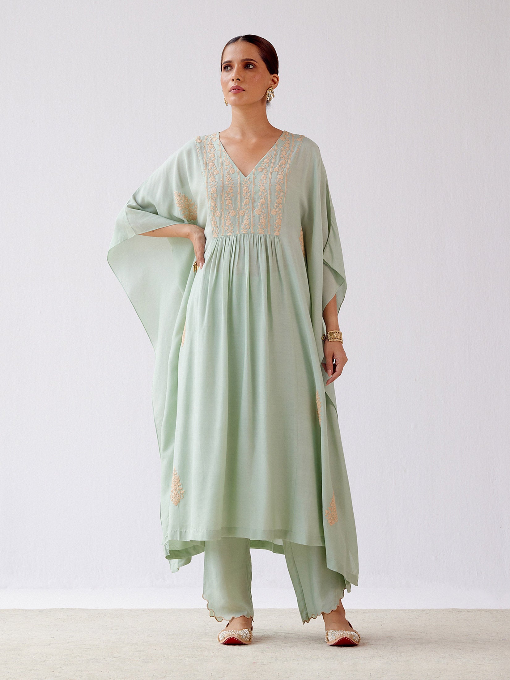 Sage Green Embroidered Kaftan Set