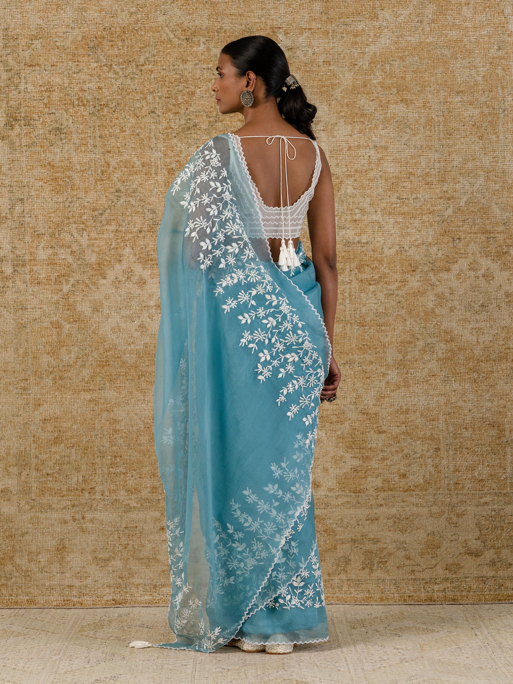 Buy Gray and Green, Ice Blue Colored Bandhni Saree at Amazon.in