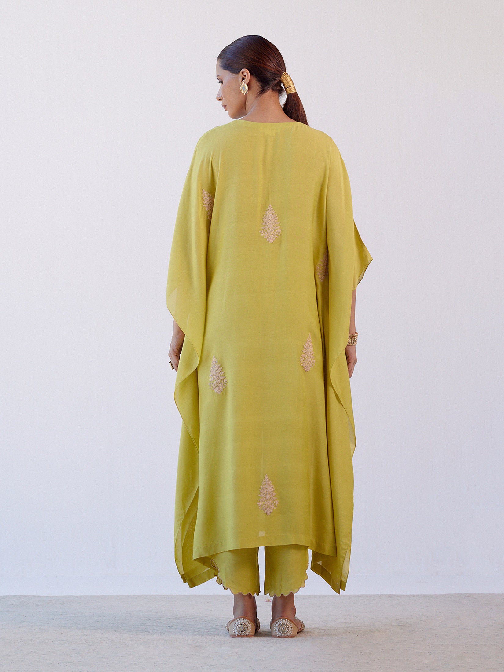 Lime Green Embroidered Kaftan Set