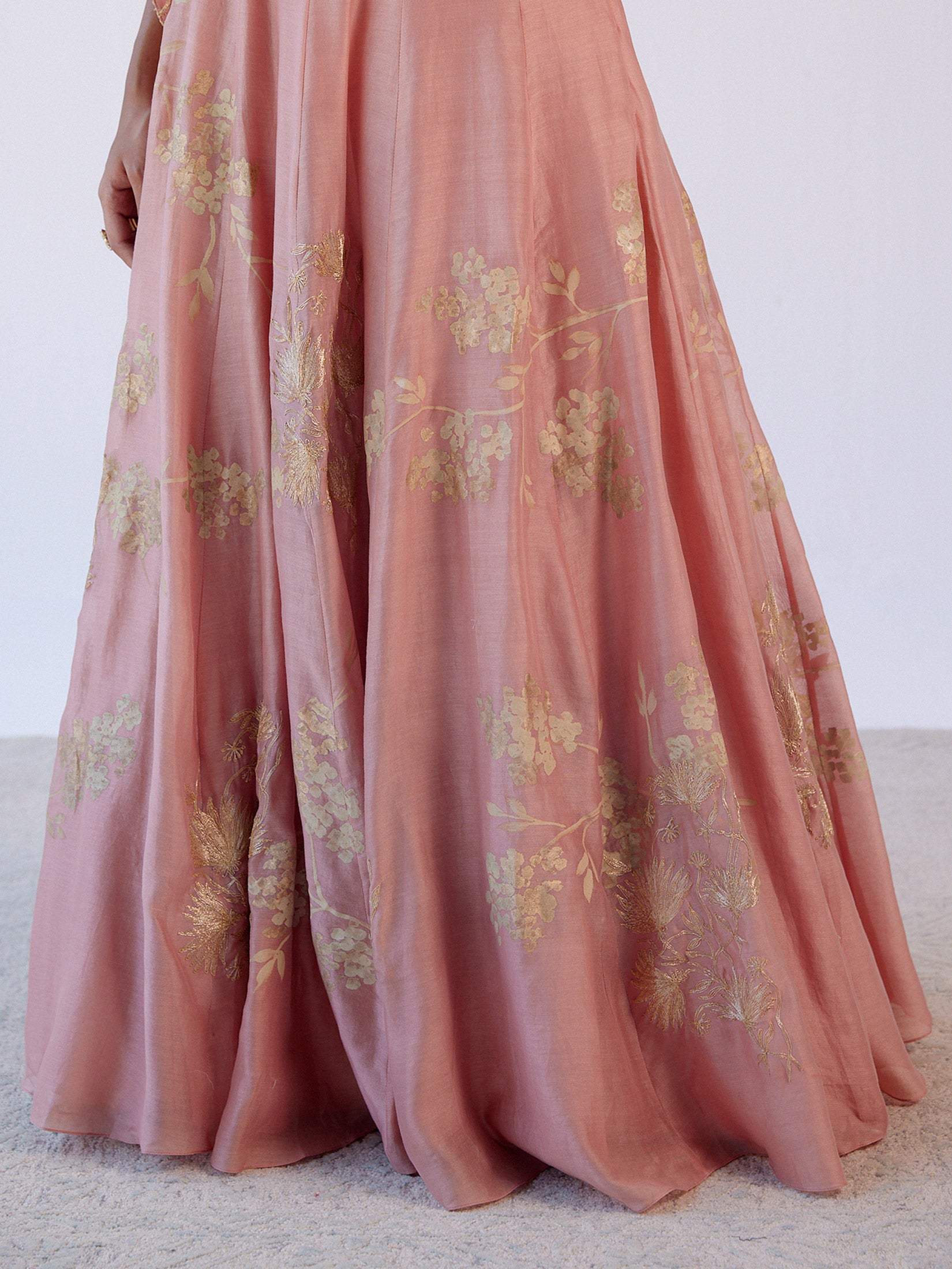 Rose Pink Hand Painted Cape Skirt Set