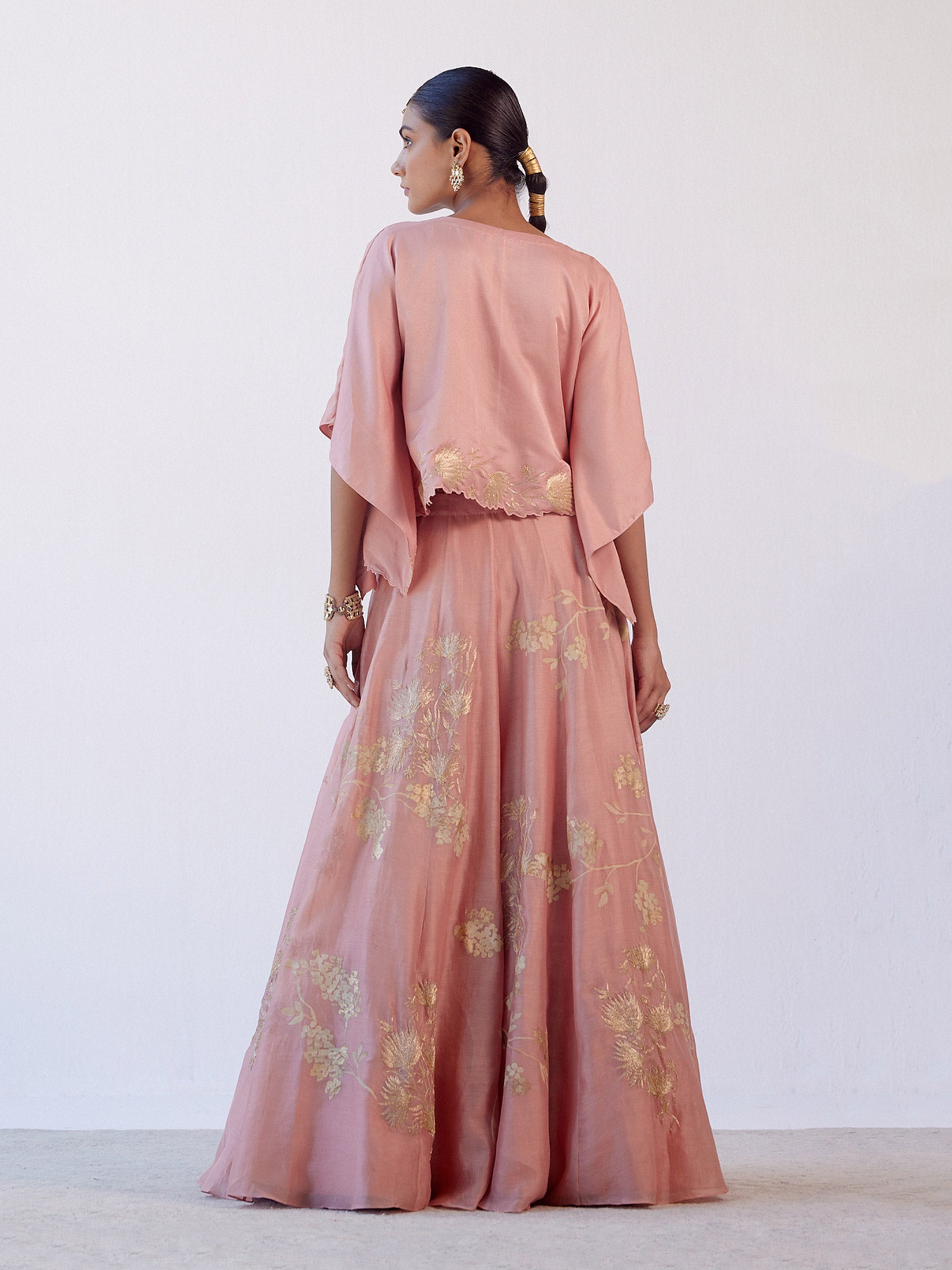 Rose Pink Hand Painted Cape Skirt Set