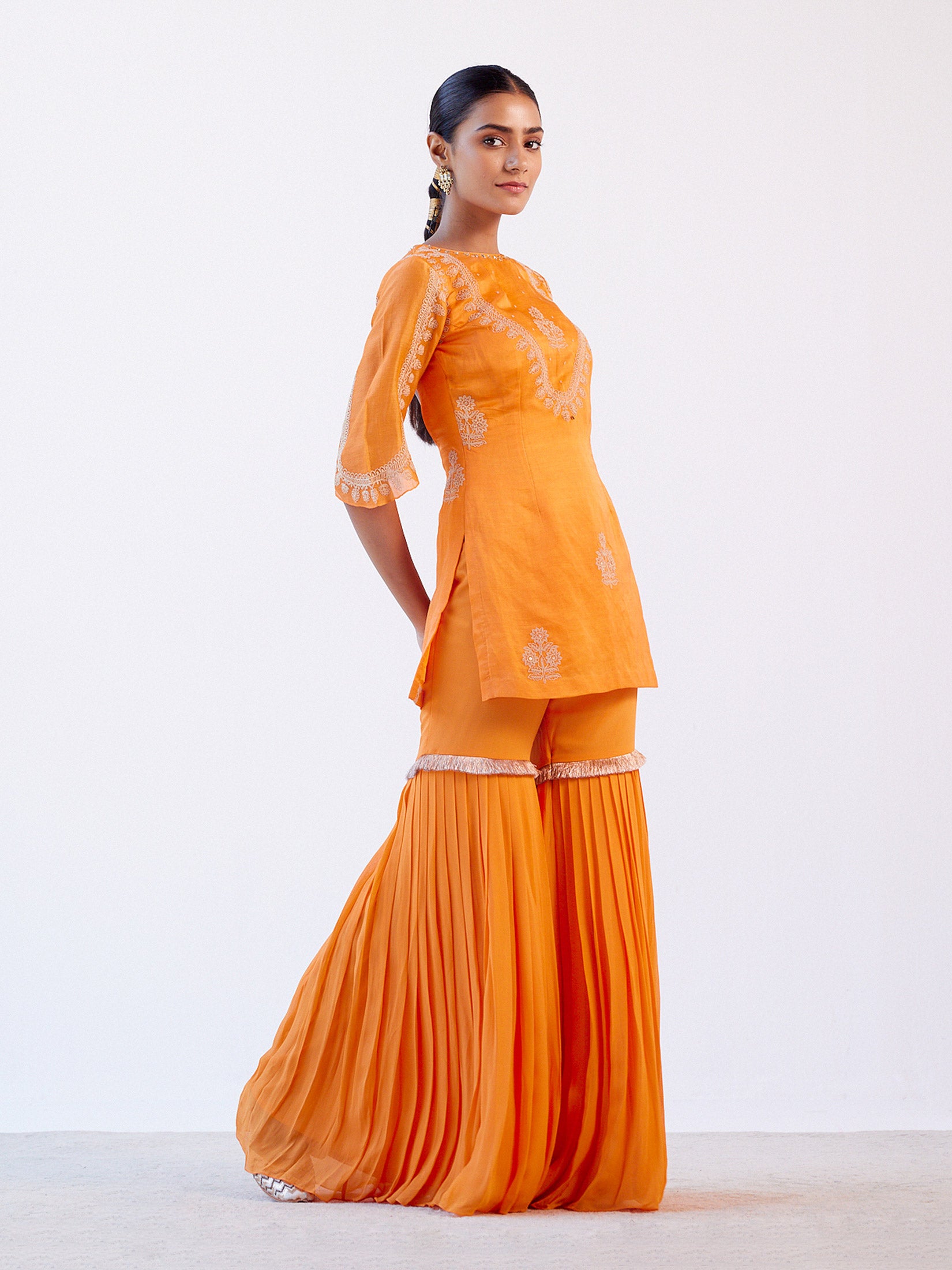 Orange Dori Embroidered Sharara Set