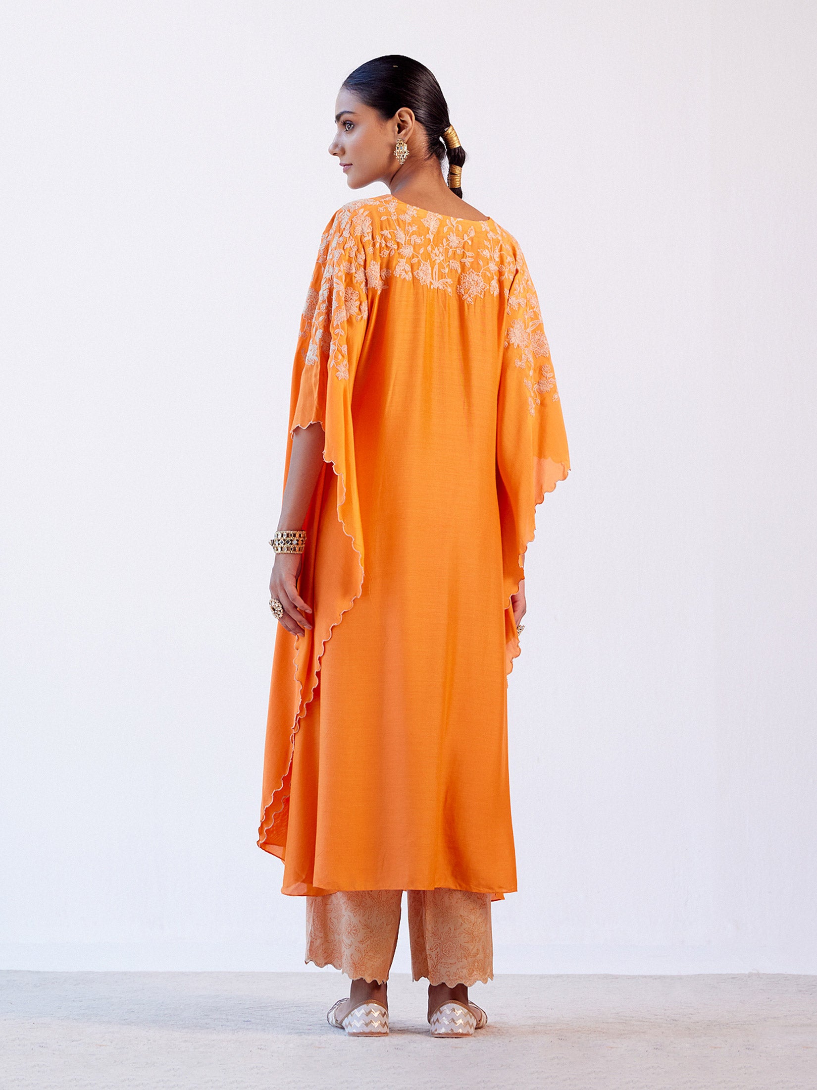 Orange Embroidered Kaftan Set