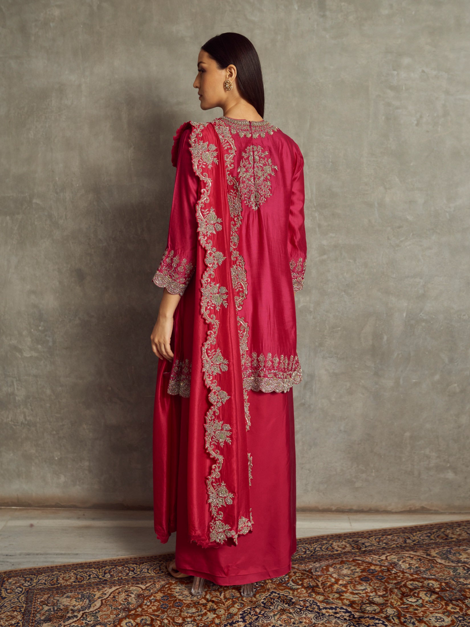 Embroidered Kurta With Dupatta and Cowl Skirt