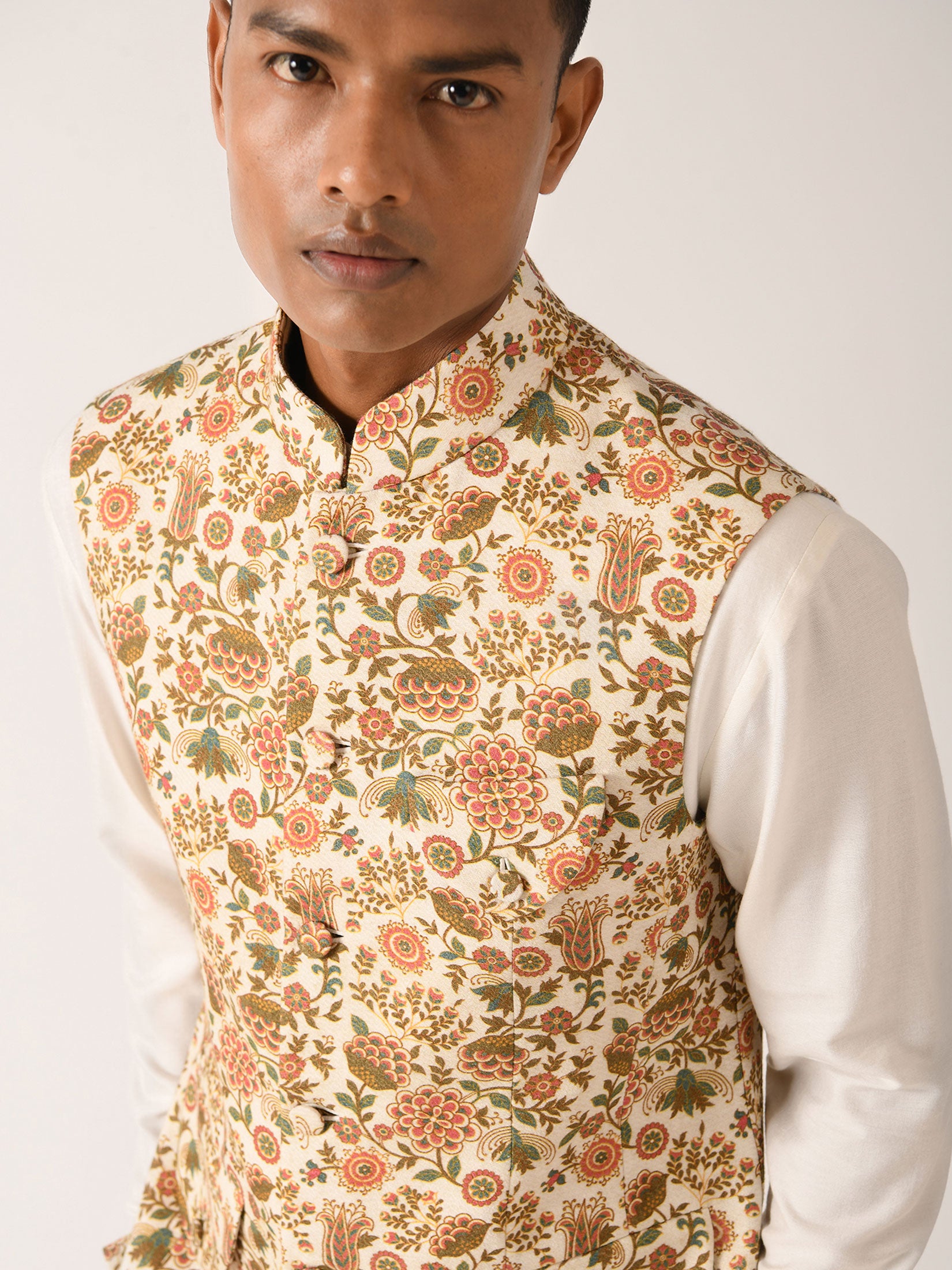 Printed Jawahar Jacket with Flap Pockets