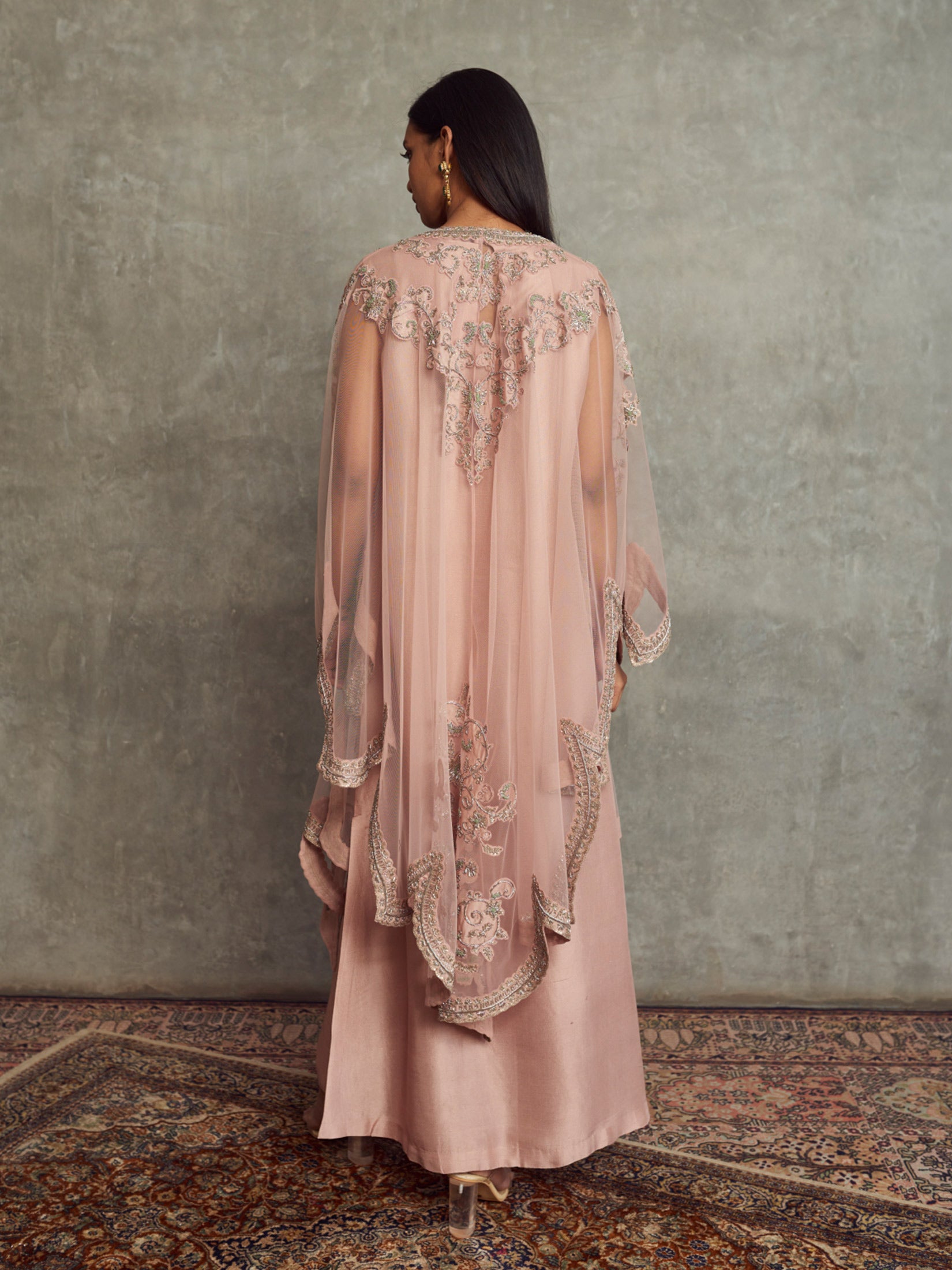 Embroidered Cape With Long Slip