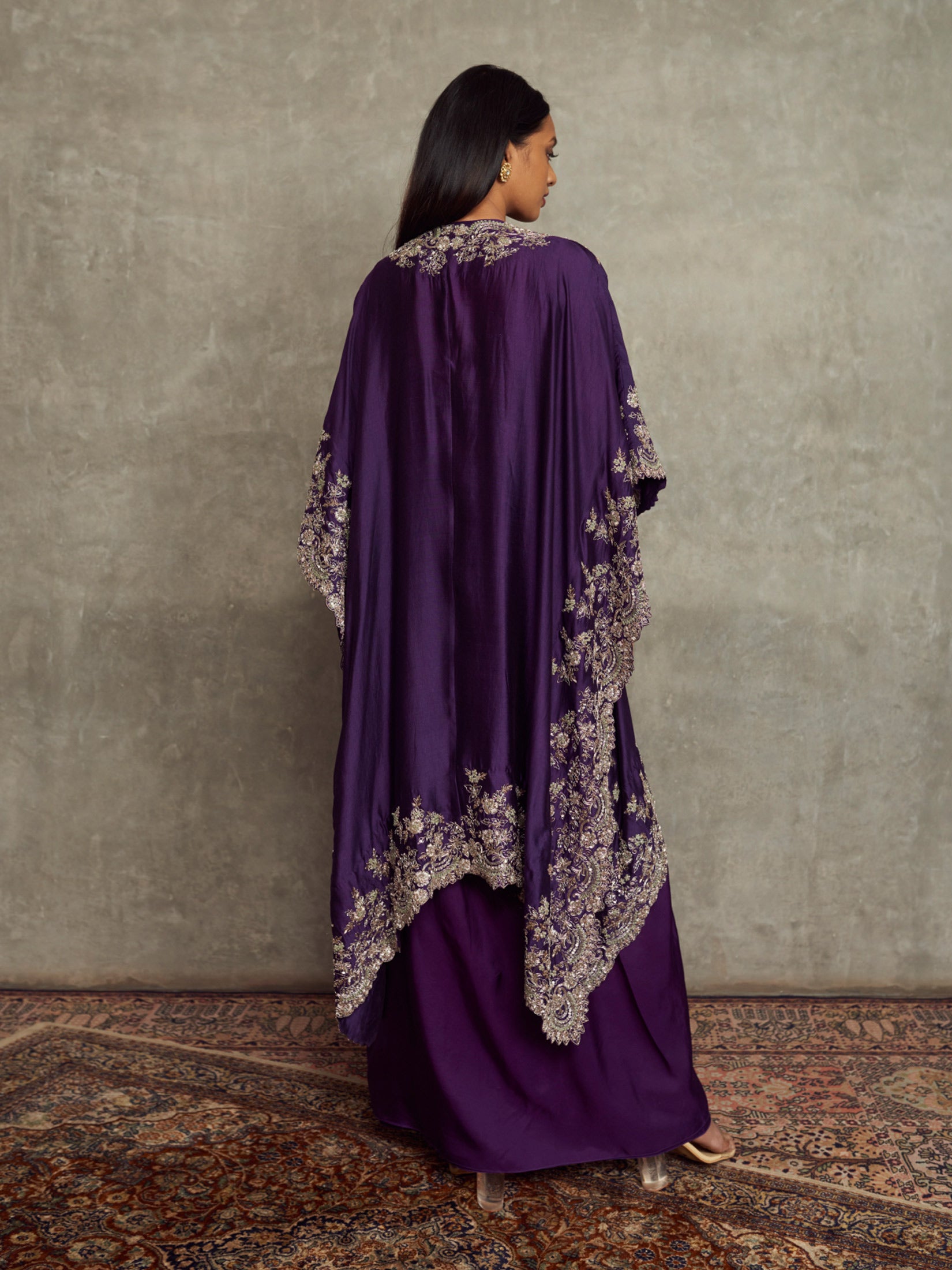 Embroidered Cape With Cowl Skirt and Bustier